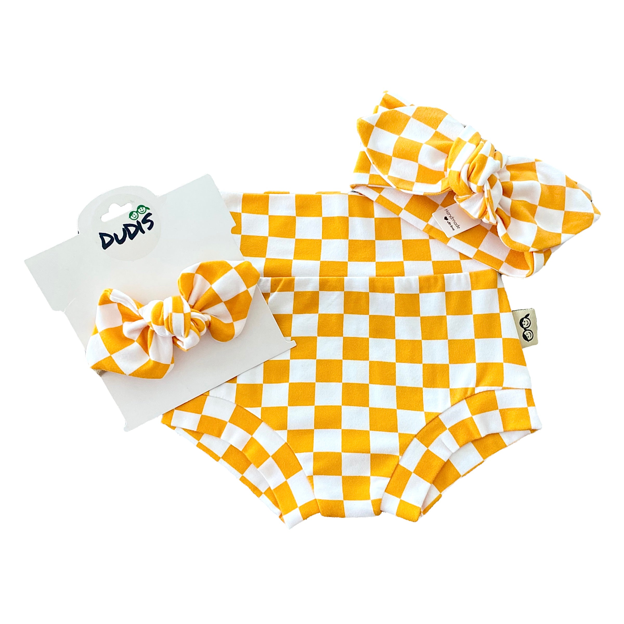 Yellow Retro Checkered Bummies and/or Headbands