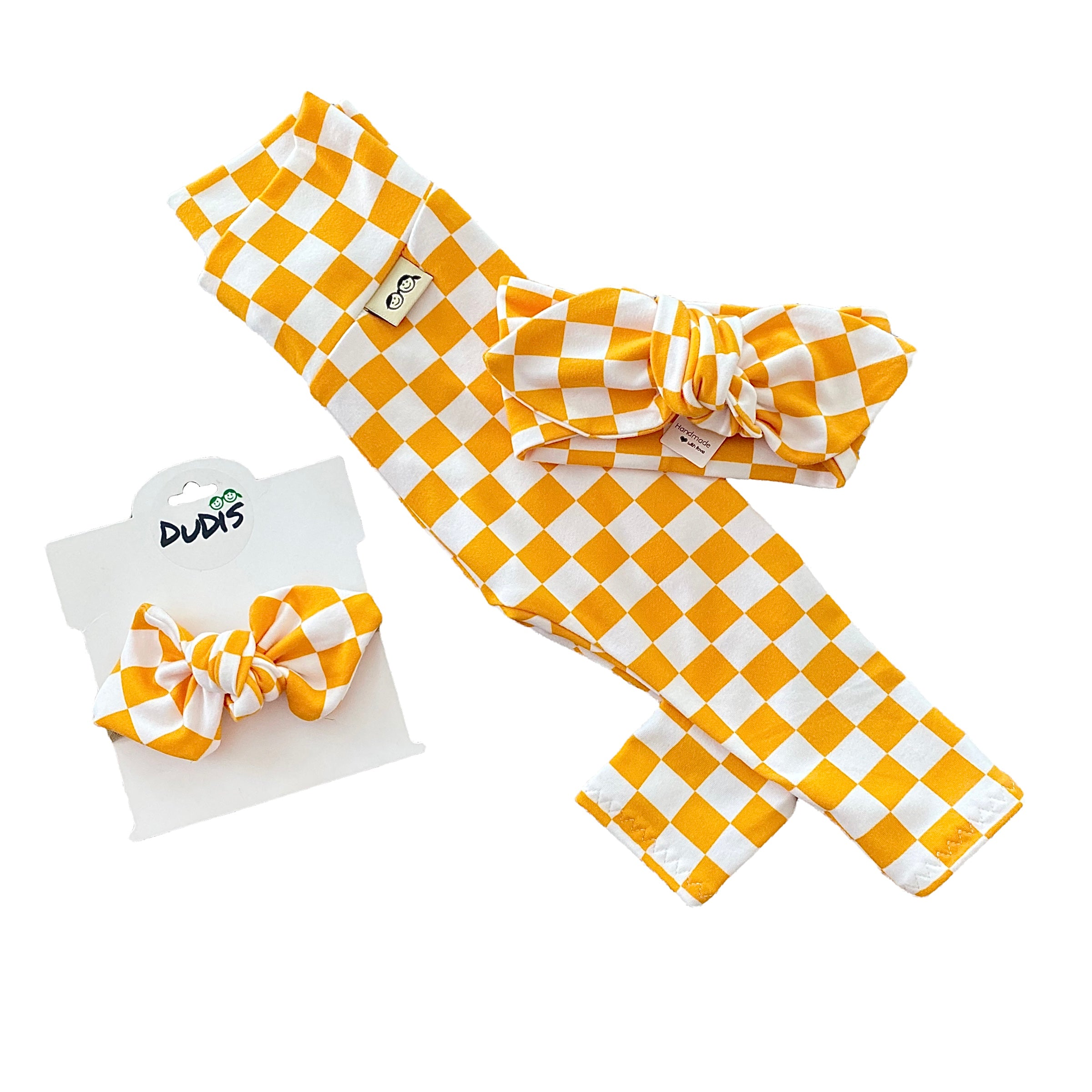 Yellow Retro Checkered Leggings and/or Headbands
