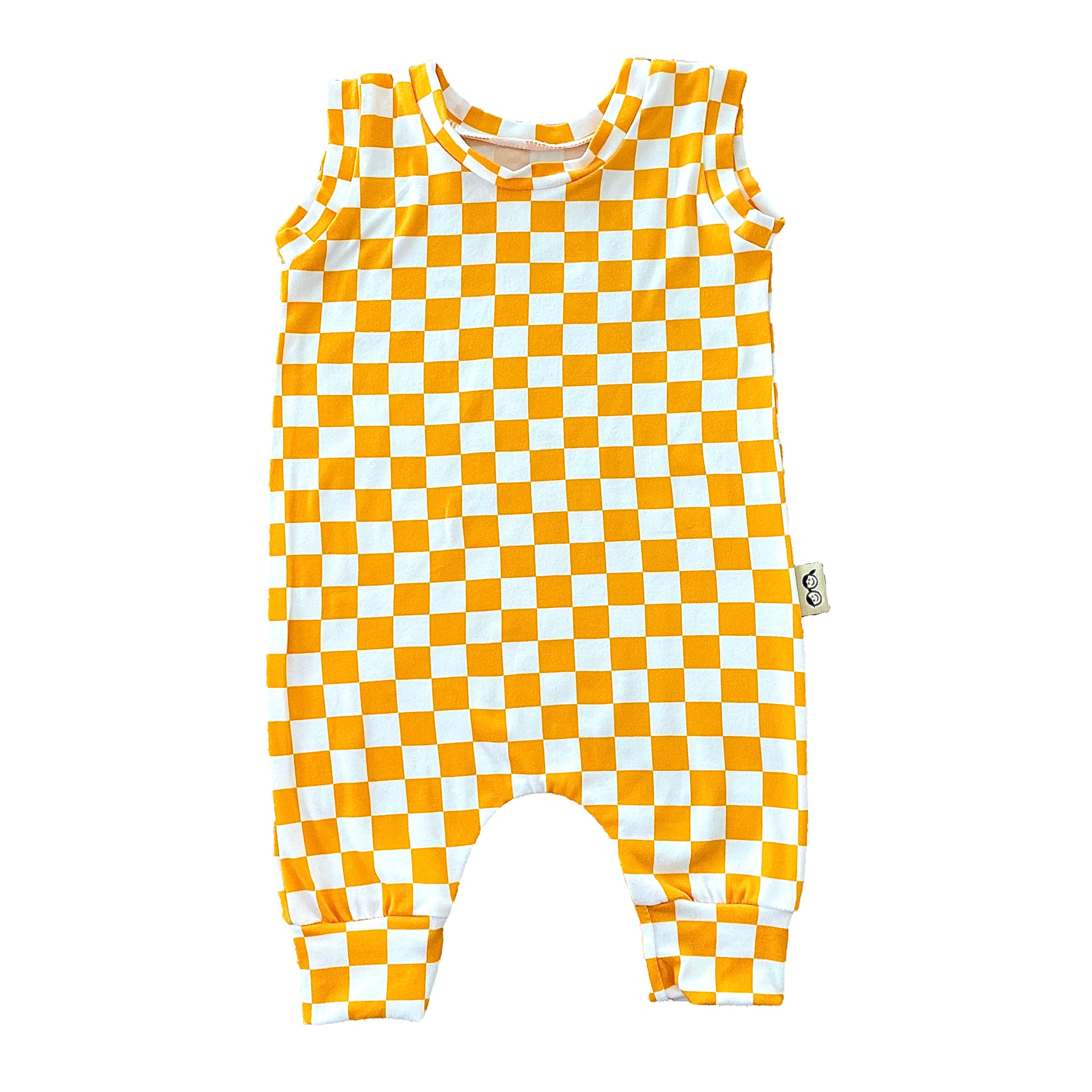 Yellow Retro Checkered Harem Romper