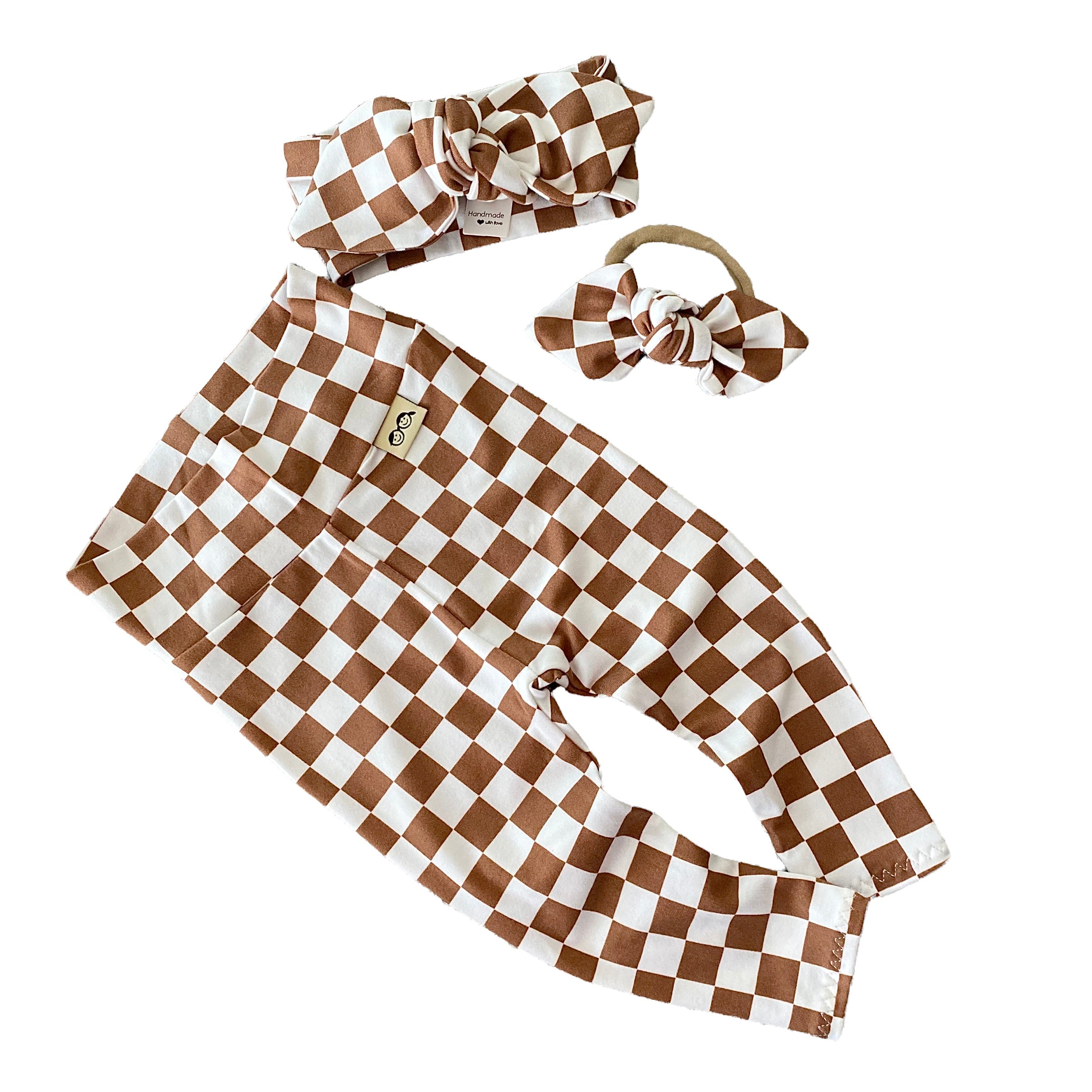 Brown Retro Checkered Leggings and/or Headbands