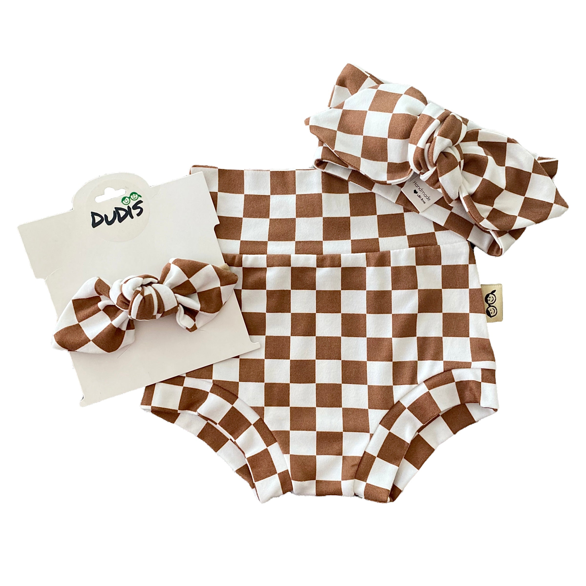 Brown Retro Checkered Bummies and/or Headbands
