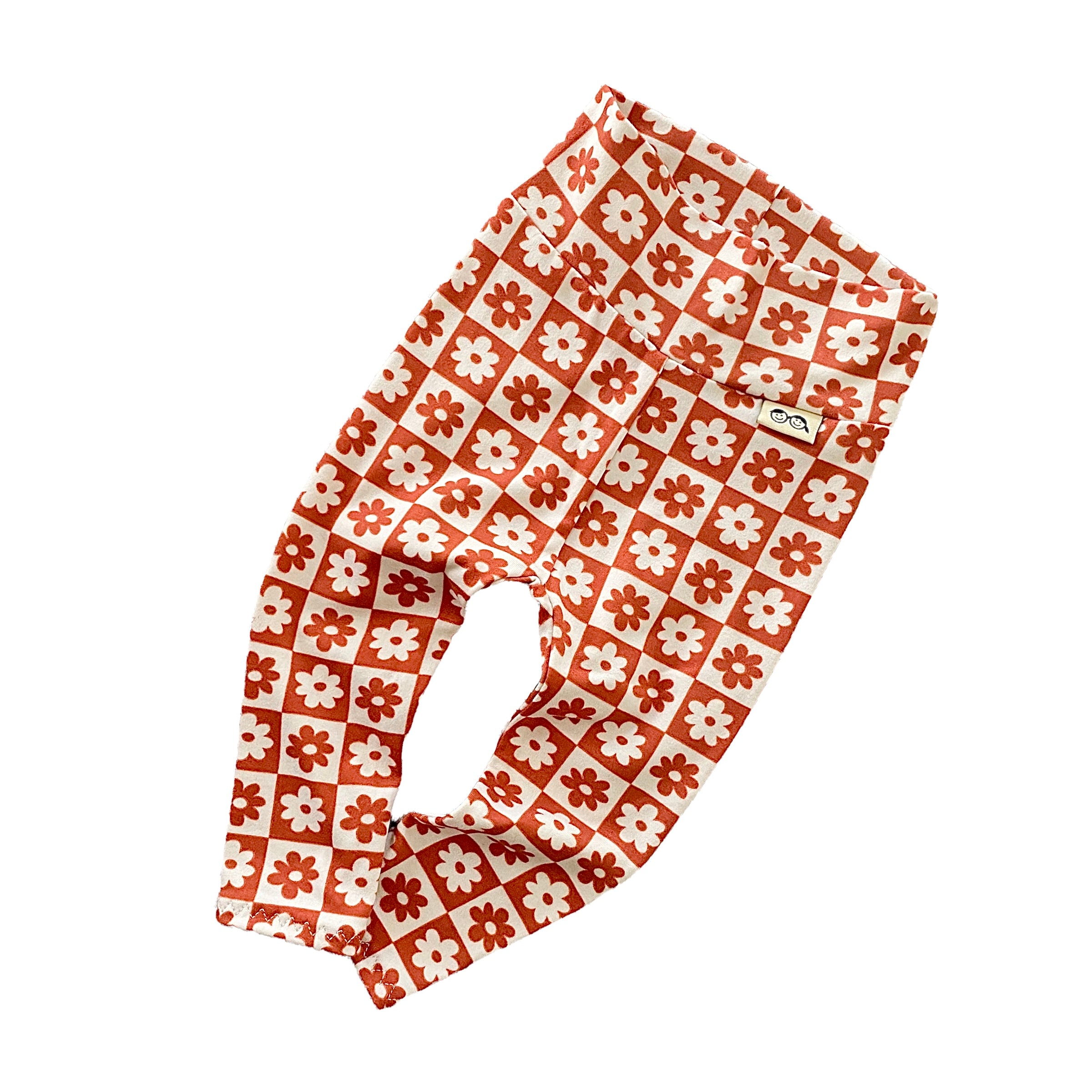 Orange and Ivory Checkered Florals Leggings and/or Headbands