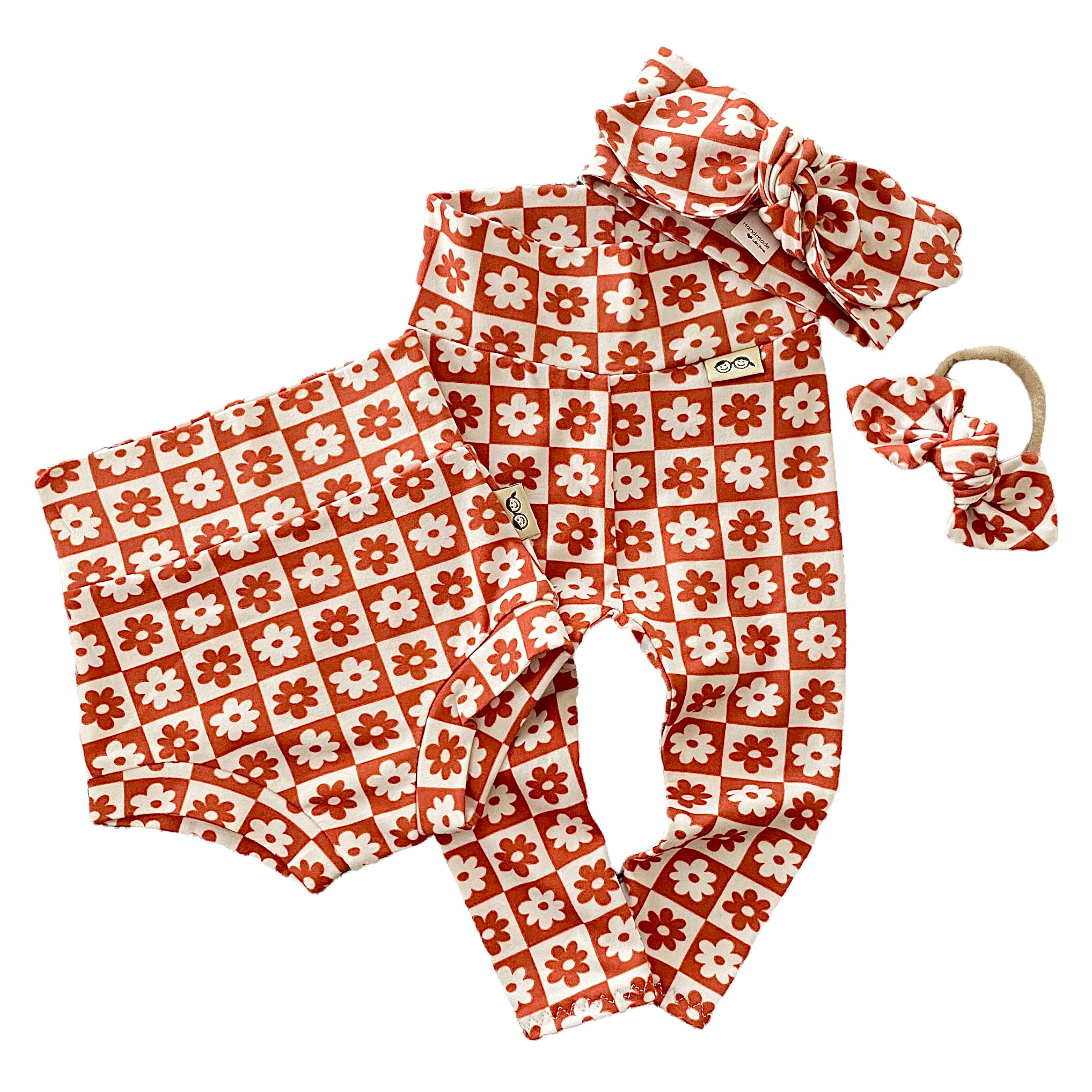 Orange and Ivory Checkered Florals Bummies and/or Headbands
