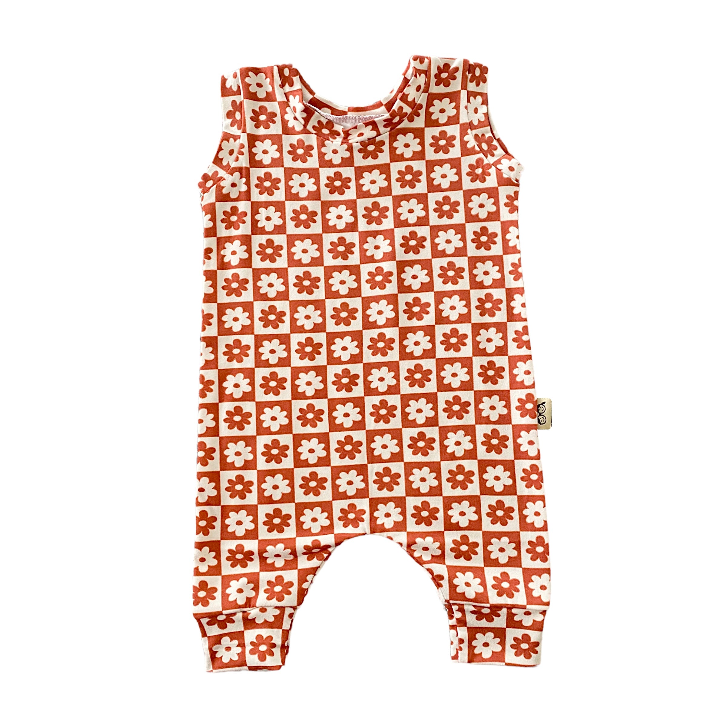Orange and Ivory Checkered Florals Harem Romper