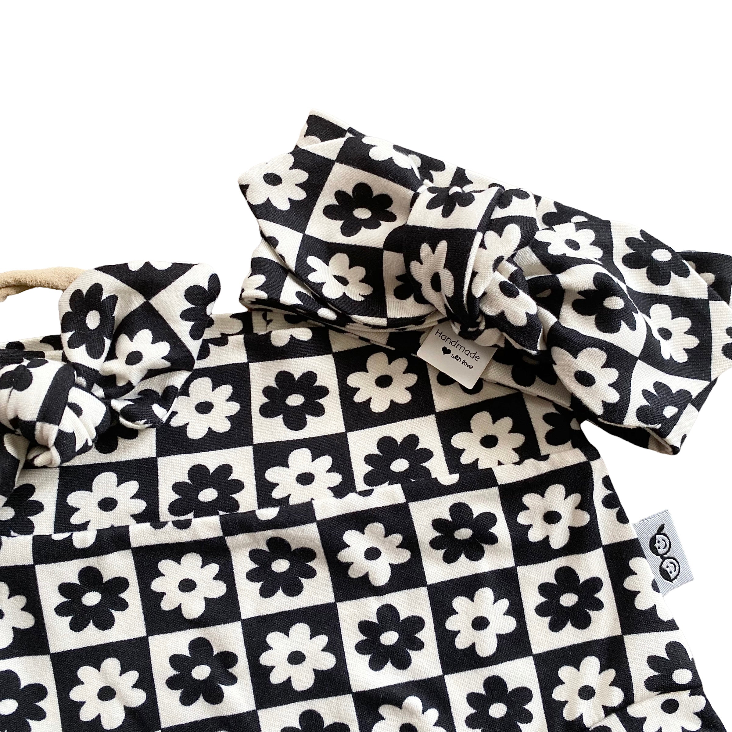 Black and Ivory Checkered Florals Bummies and/or Headbands