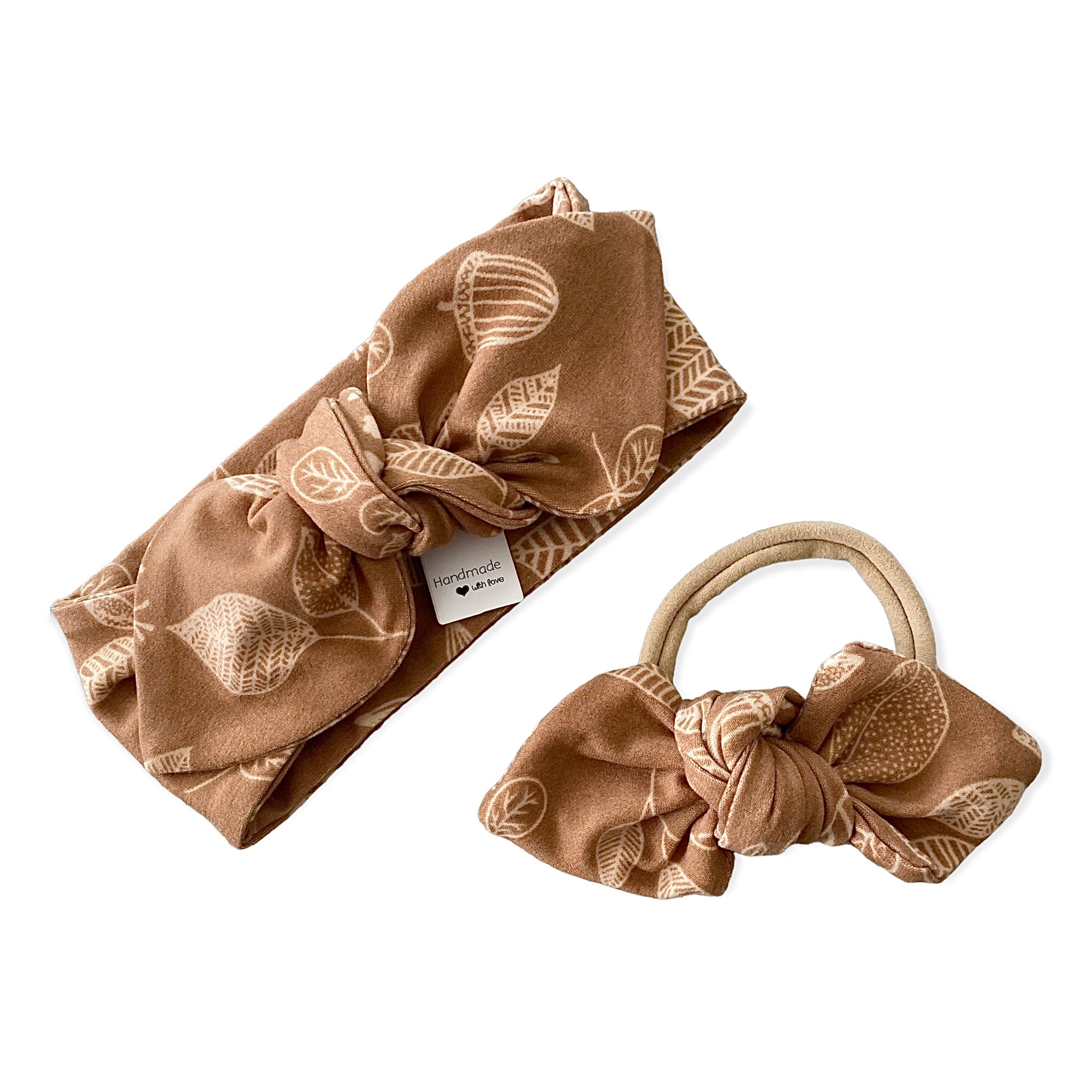 Hand Drawn Florals on Brown Leggings and/or Headbands