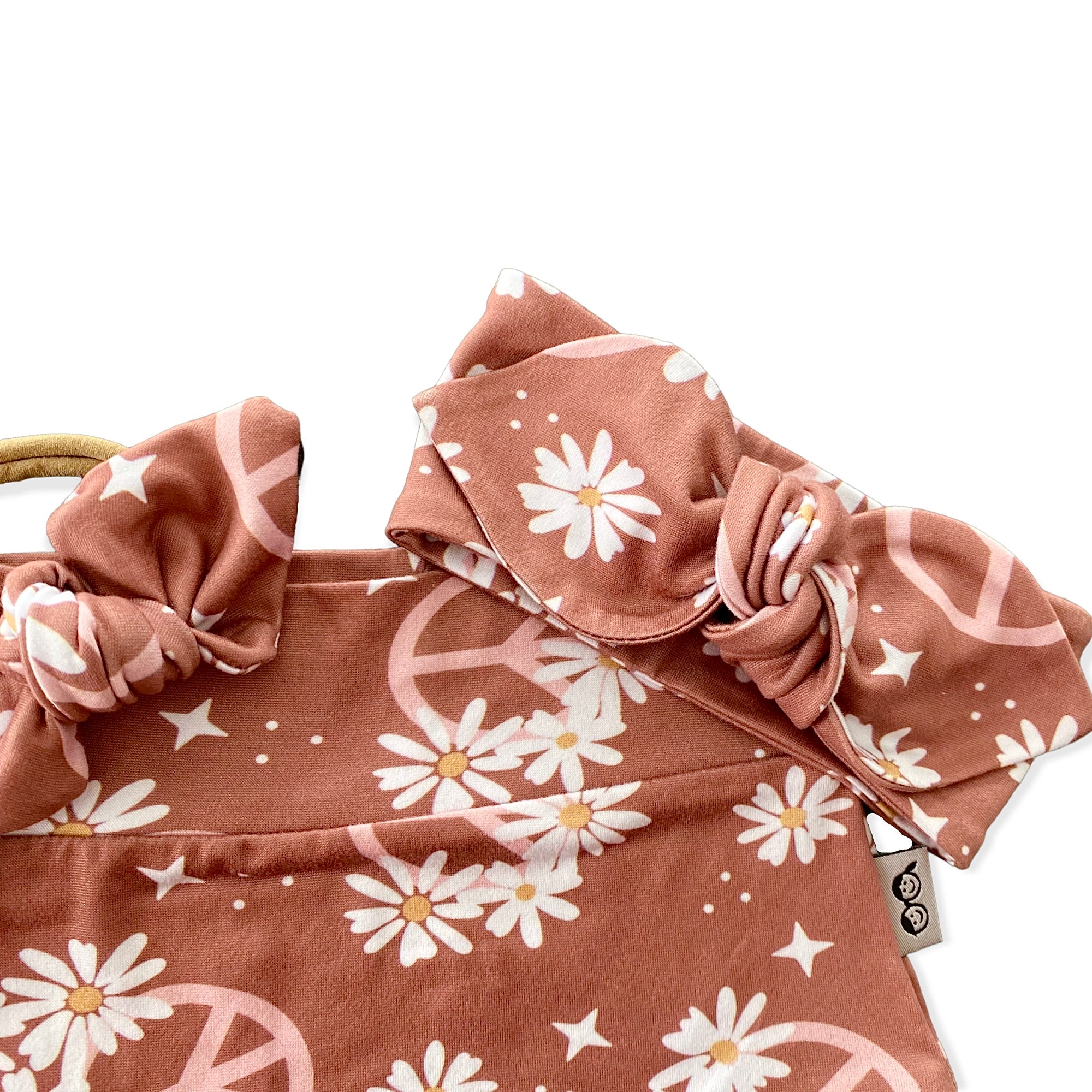 Peace Sign Floral Mauve Bummies and/or Headbands