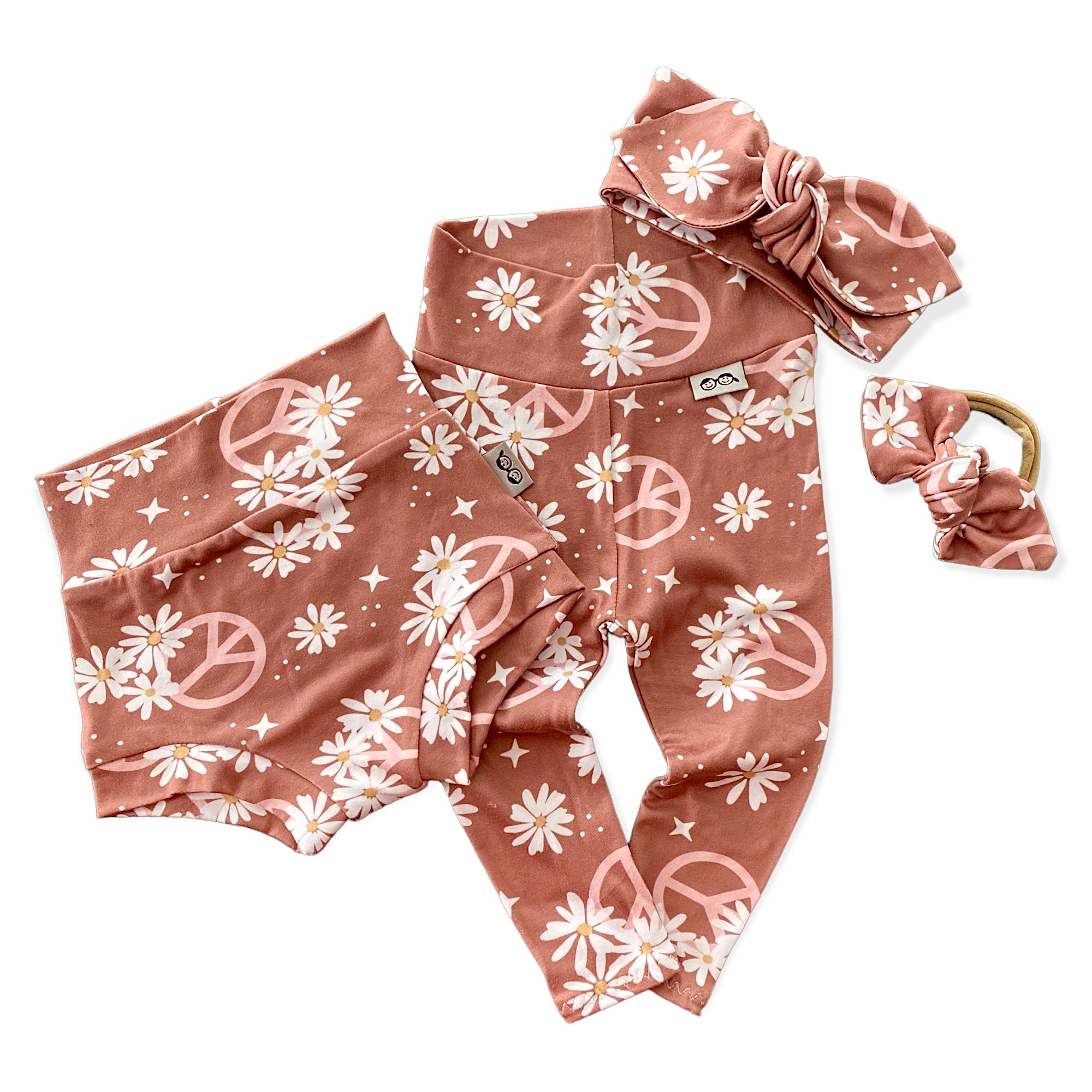 Peace Sign Floral Mauve Bummies and/or Headbands