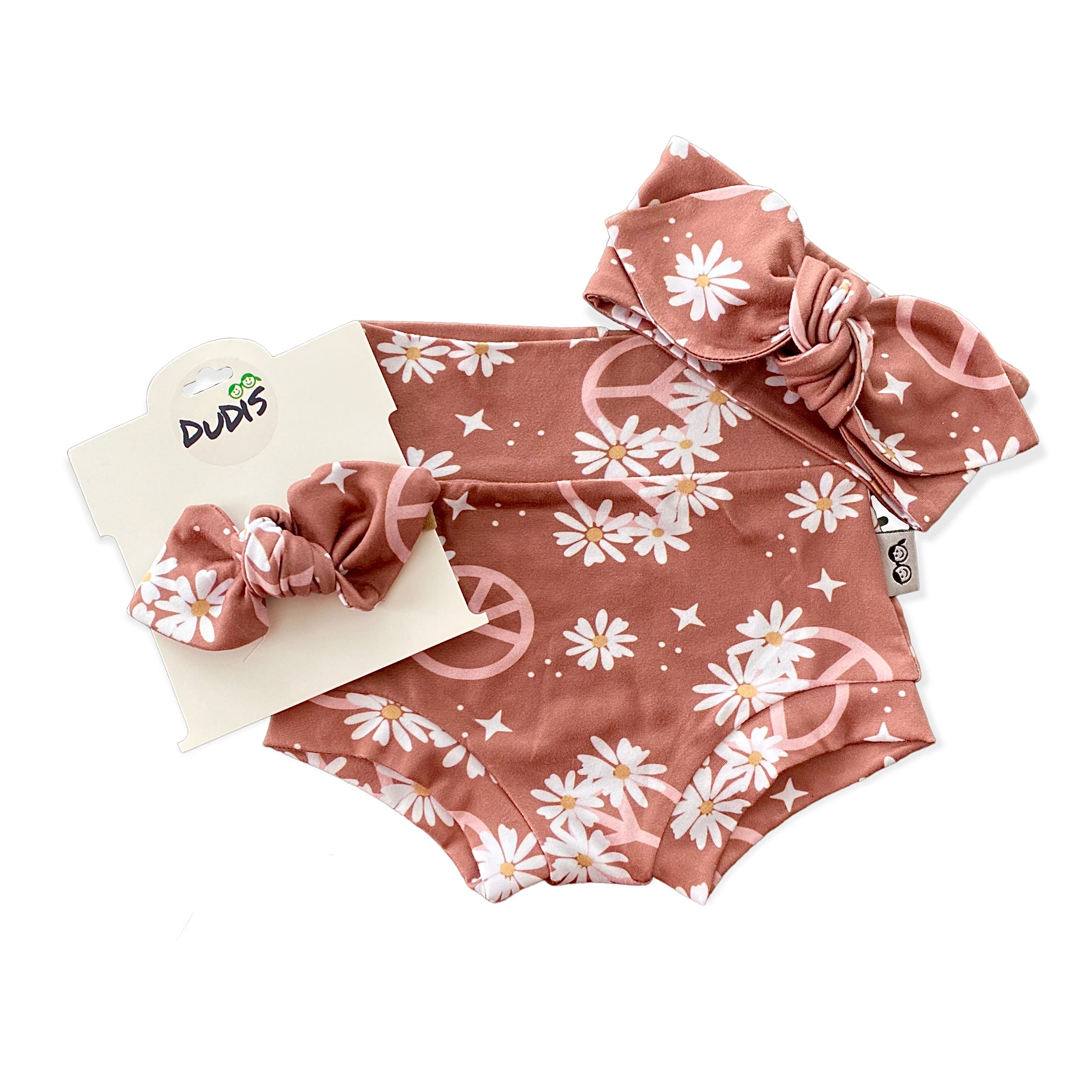 Peace Sign Floral Mauve Bummies and/or Headbands