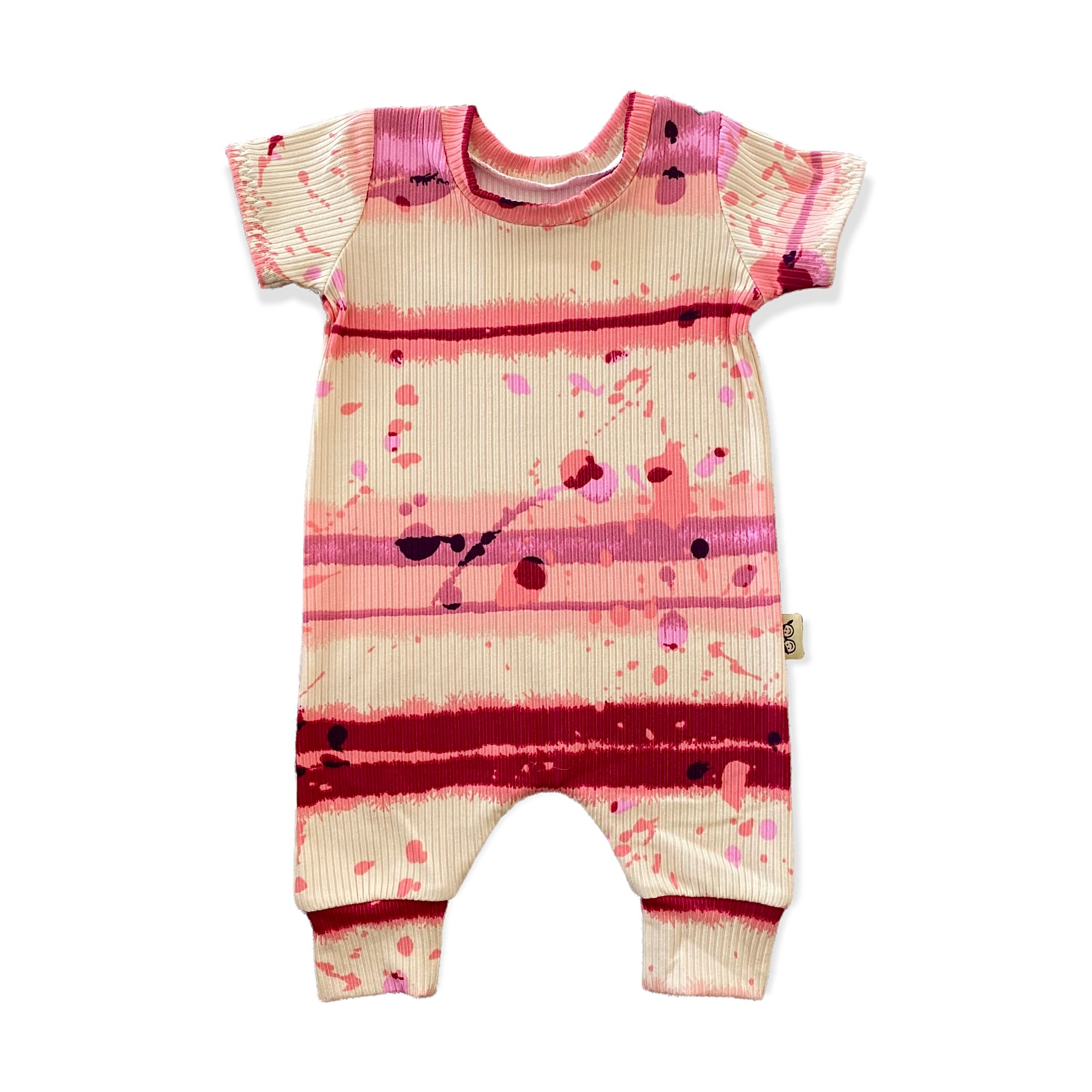 Pink Abstract Striped Ribbed Harem Romper