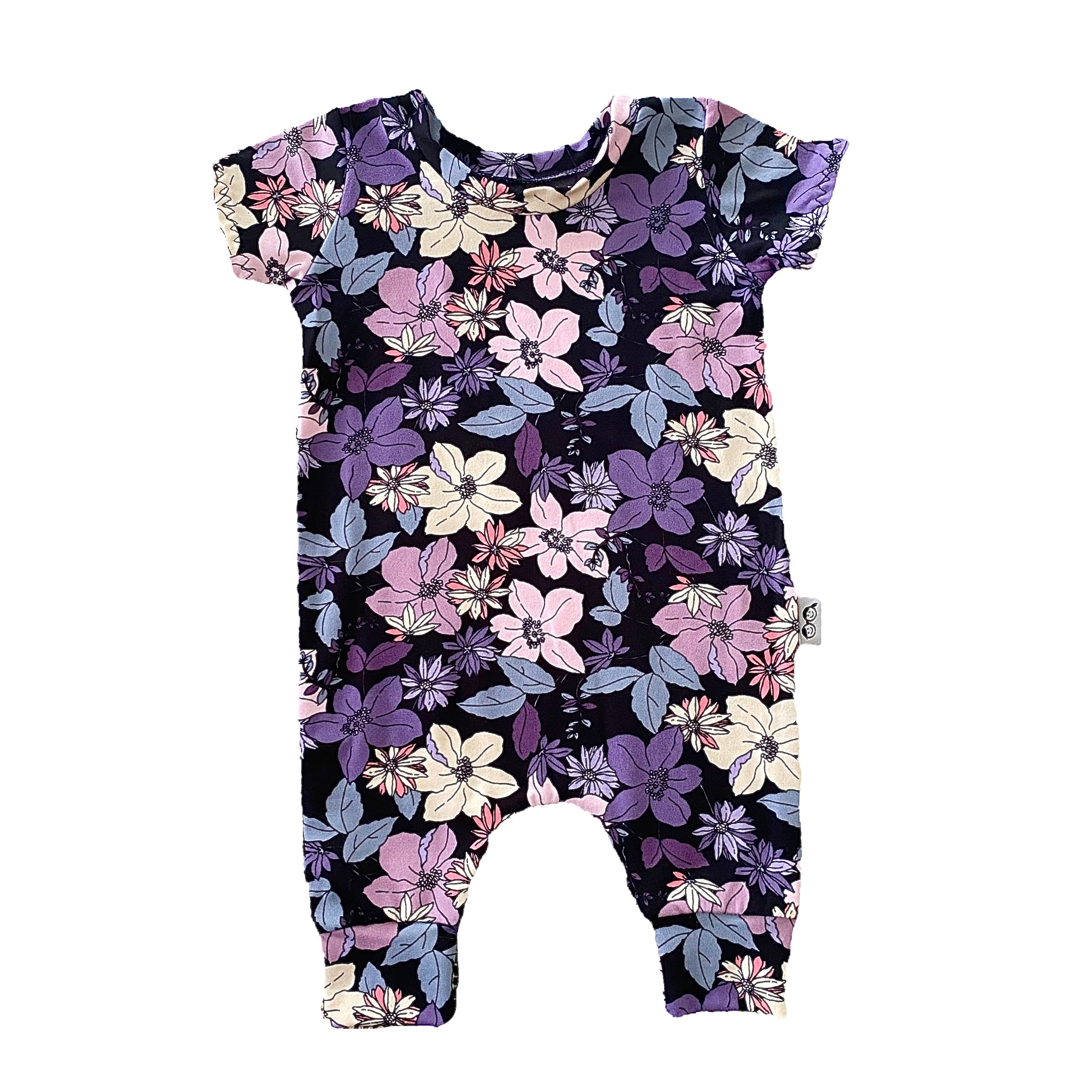 Purple Florals Harem Short-Sleeve Romper