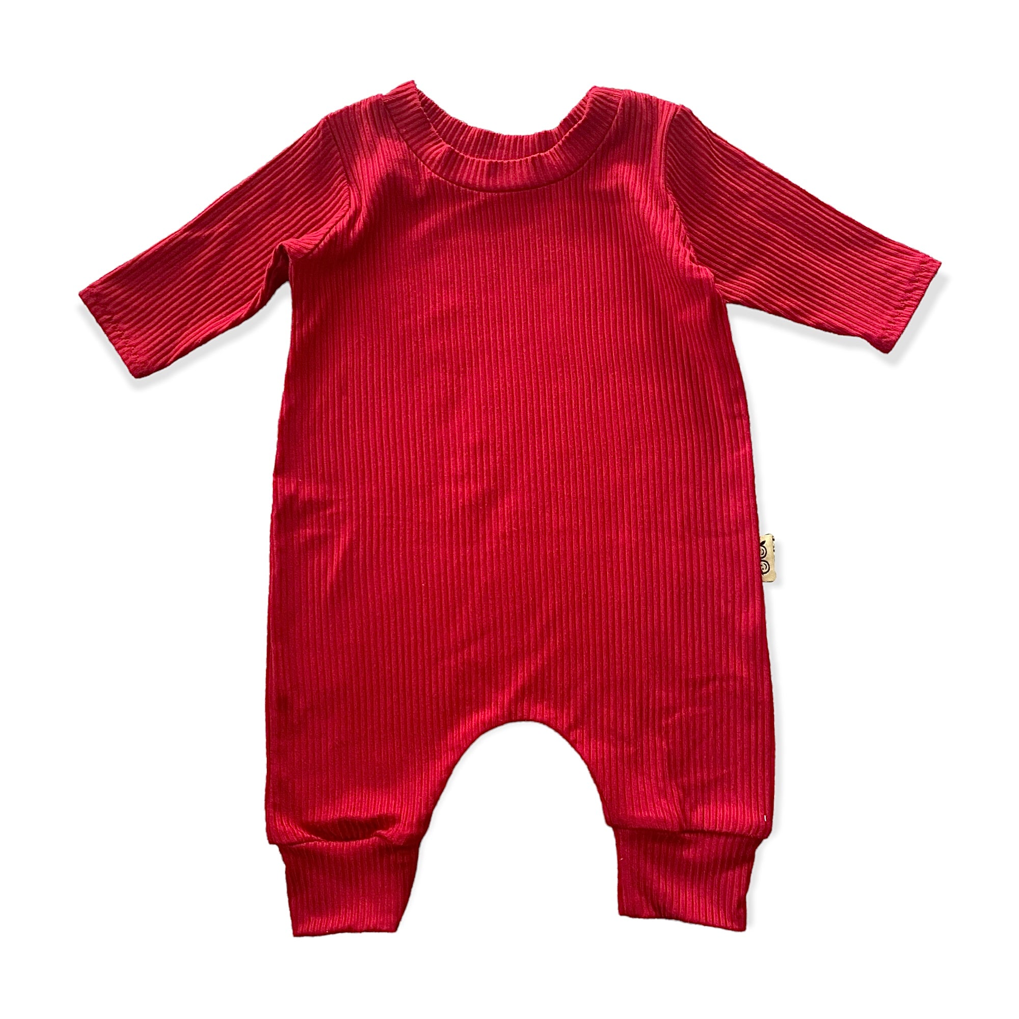 Red Rib Harem Long-Sleeve Romper