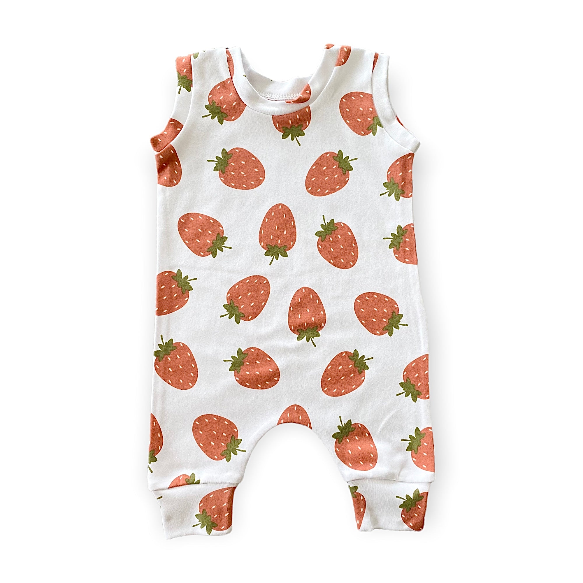 Strawberries on White Harem Romper