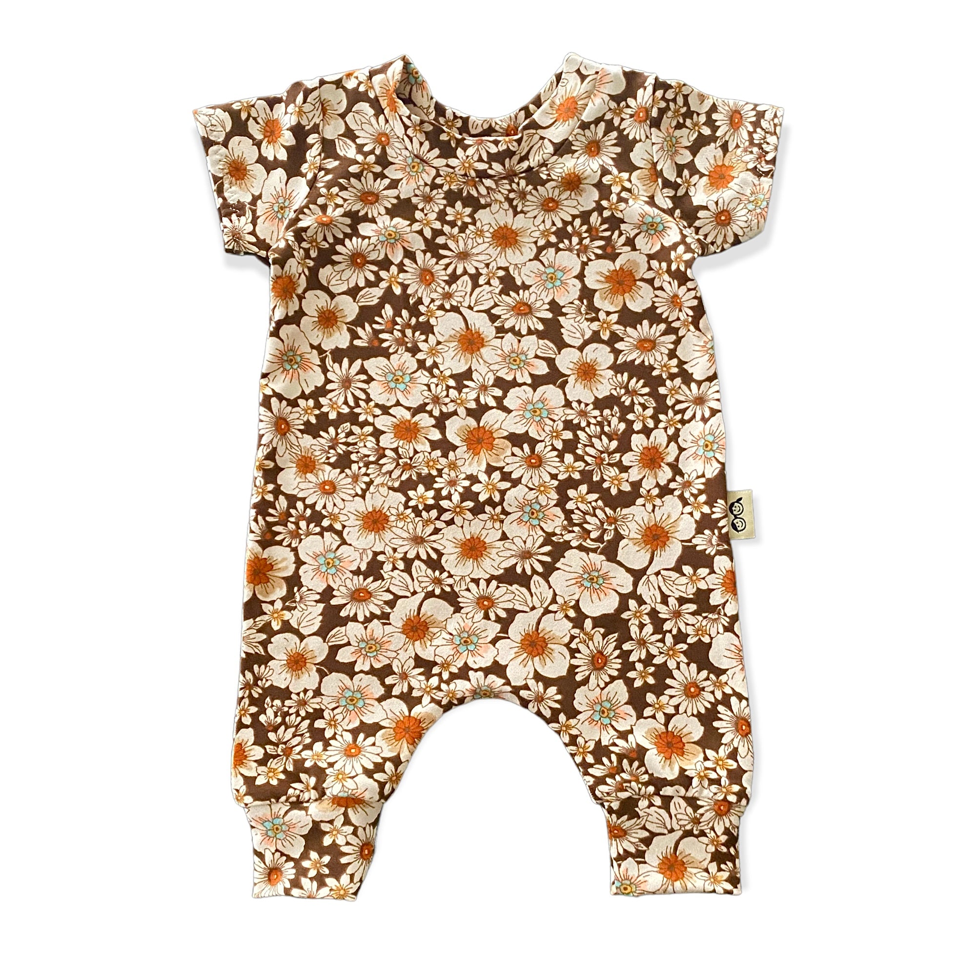 Vintage Flowers on Brown Harem Romper