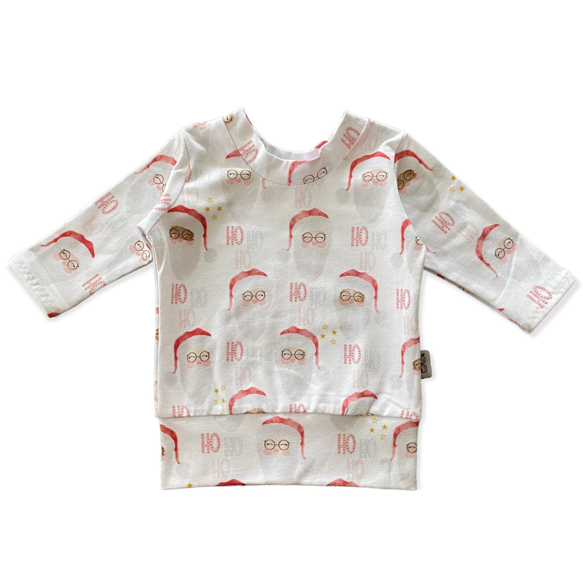 Vintage Santa Lounge Set featuring a festive Santa Claus print, includes a long-sleeve top and matching leggings. Handmade for babies and toddlers, perfect for holiday photos, Christmas morning, and seasonal celebrations.