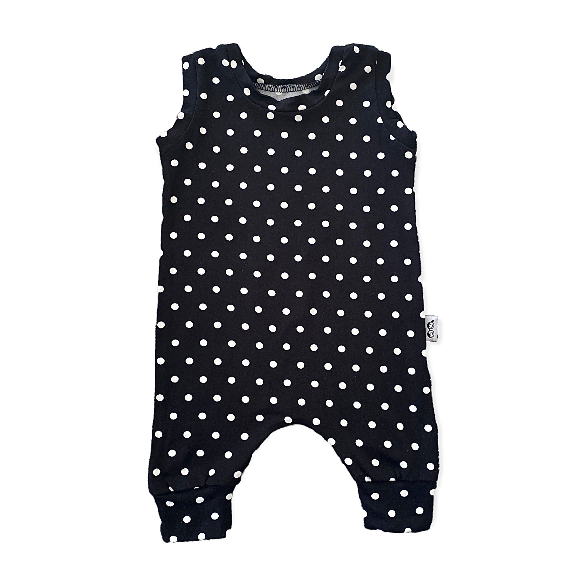 White Dots on Black Harem Romper