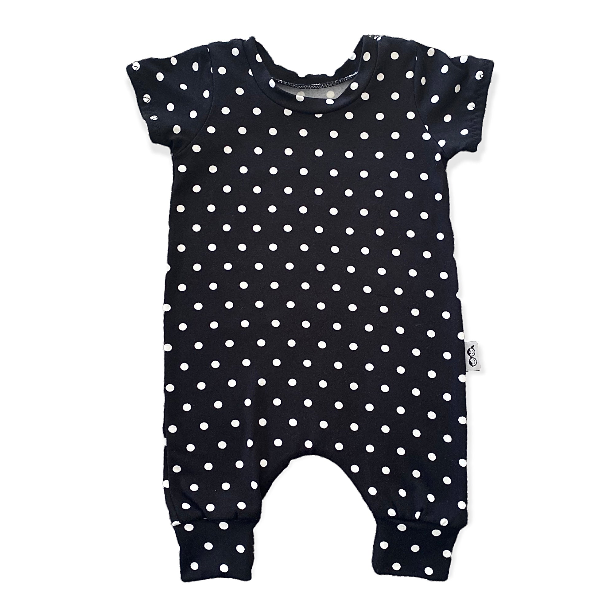 White Dots on Black Harem Short-Sleeve Romper