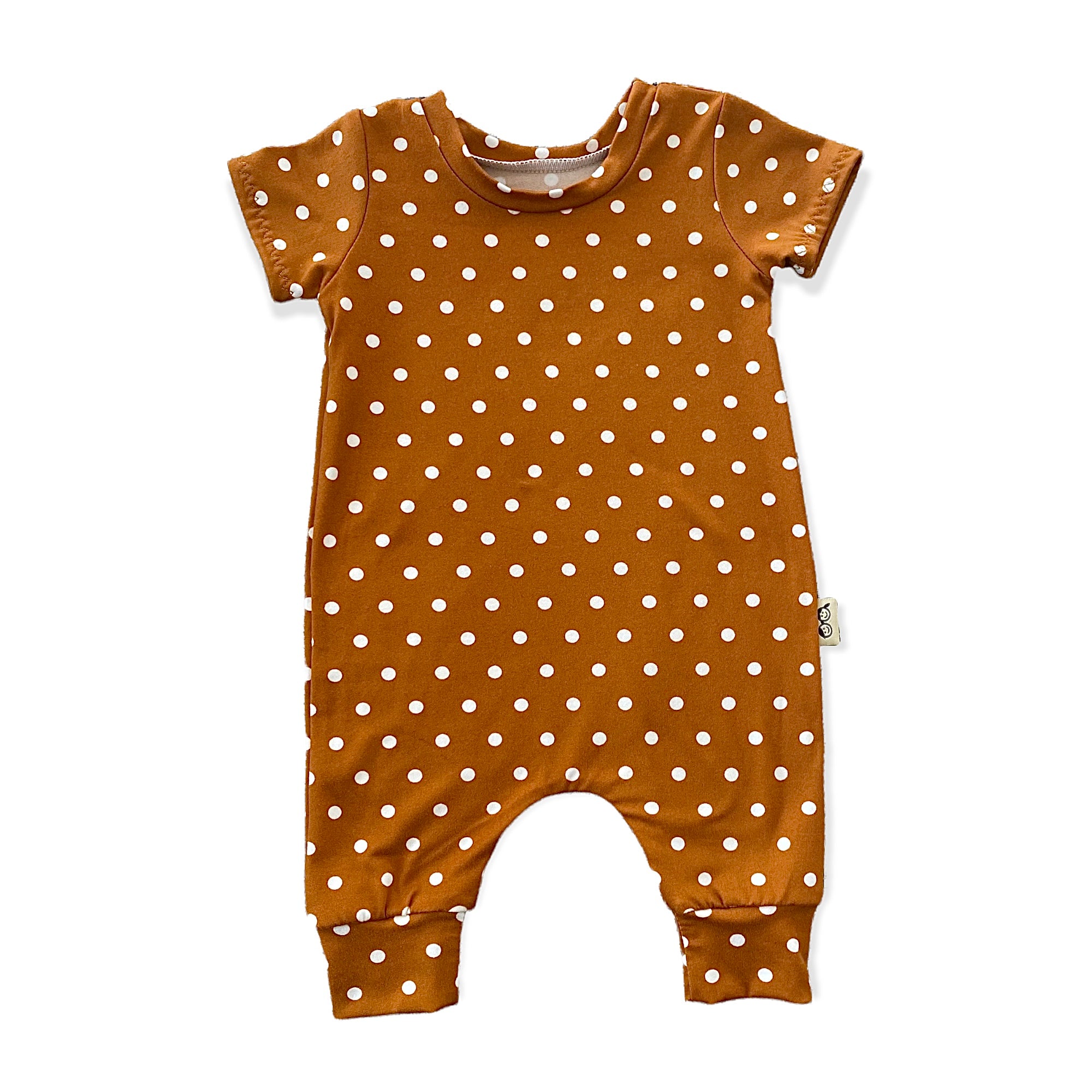 White Dots on Brown Harem Short-Sleeve Romper