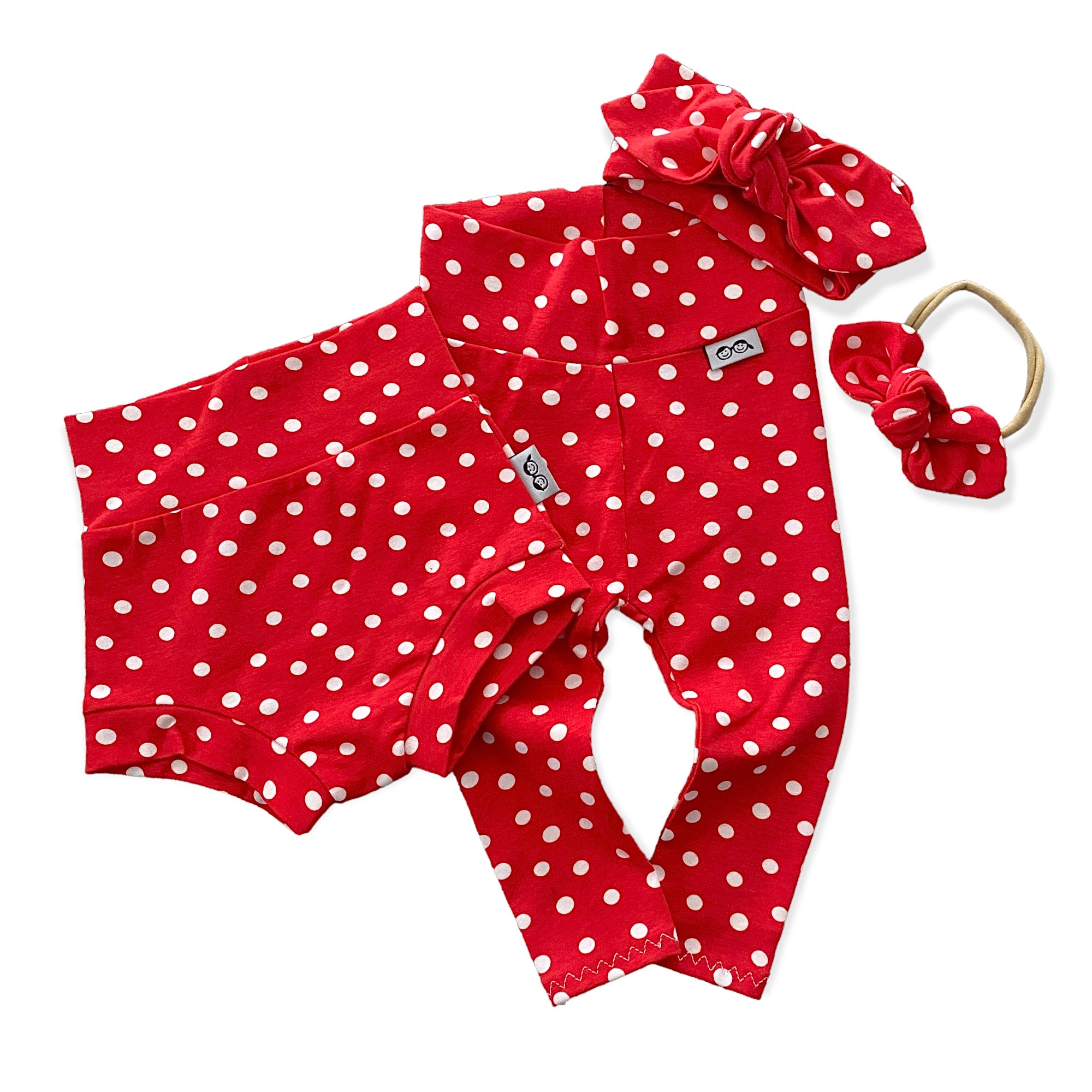 White Polka Dots on Red Leggings and/or Headbands