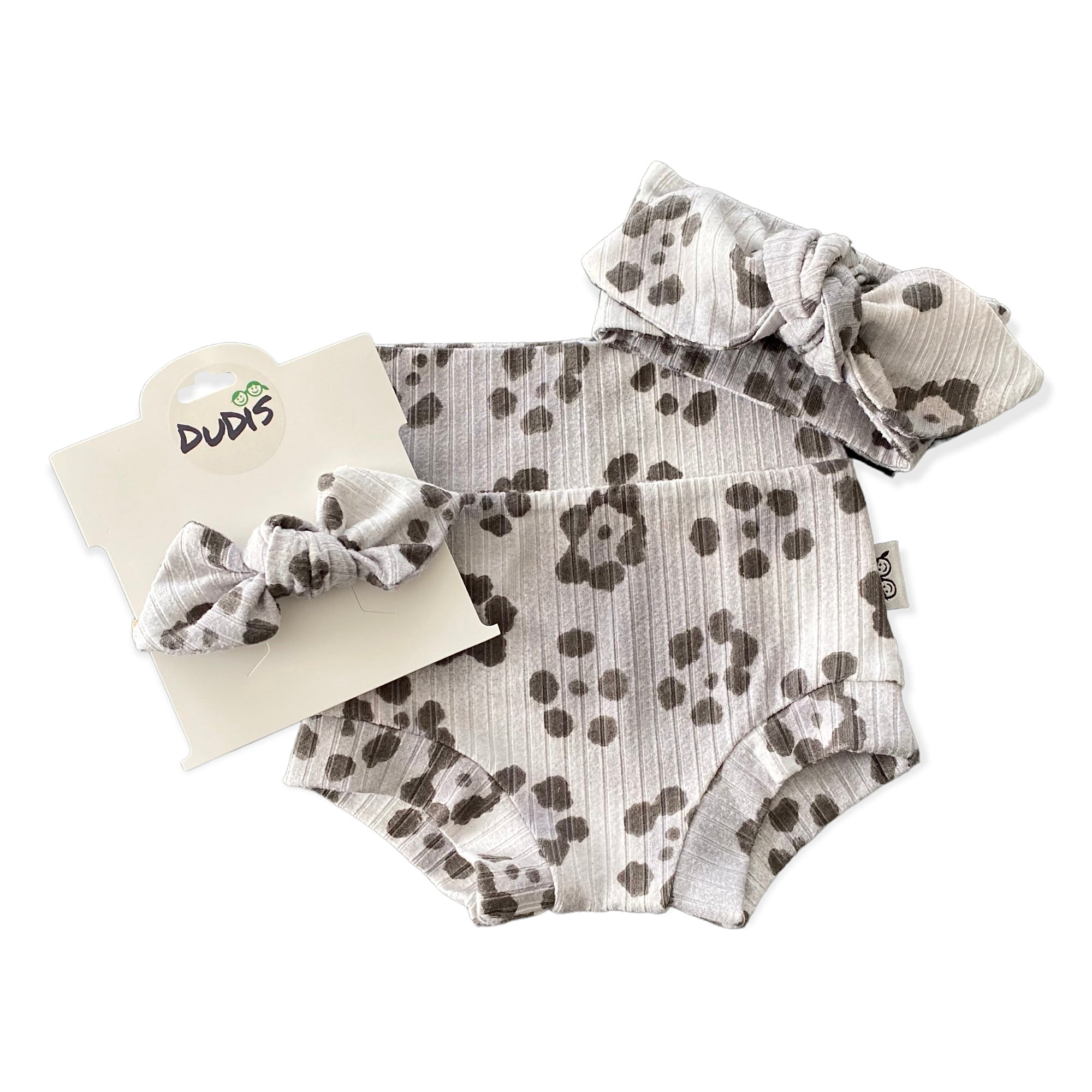 Grey Cheetah Flowers Ribbed Bummies and/or Headbands