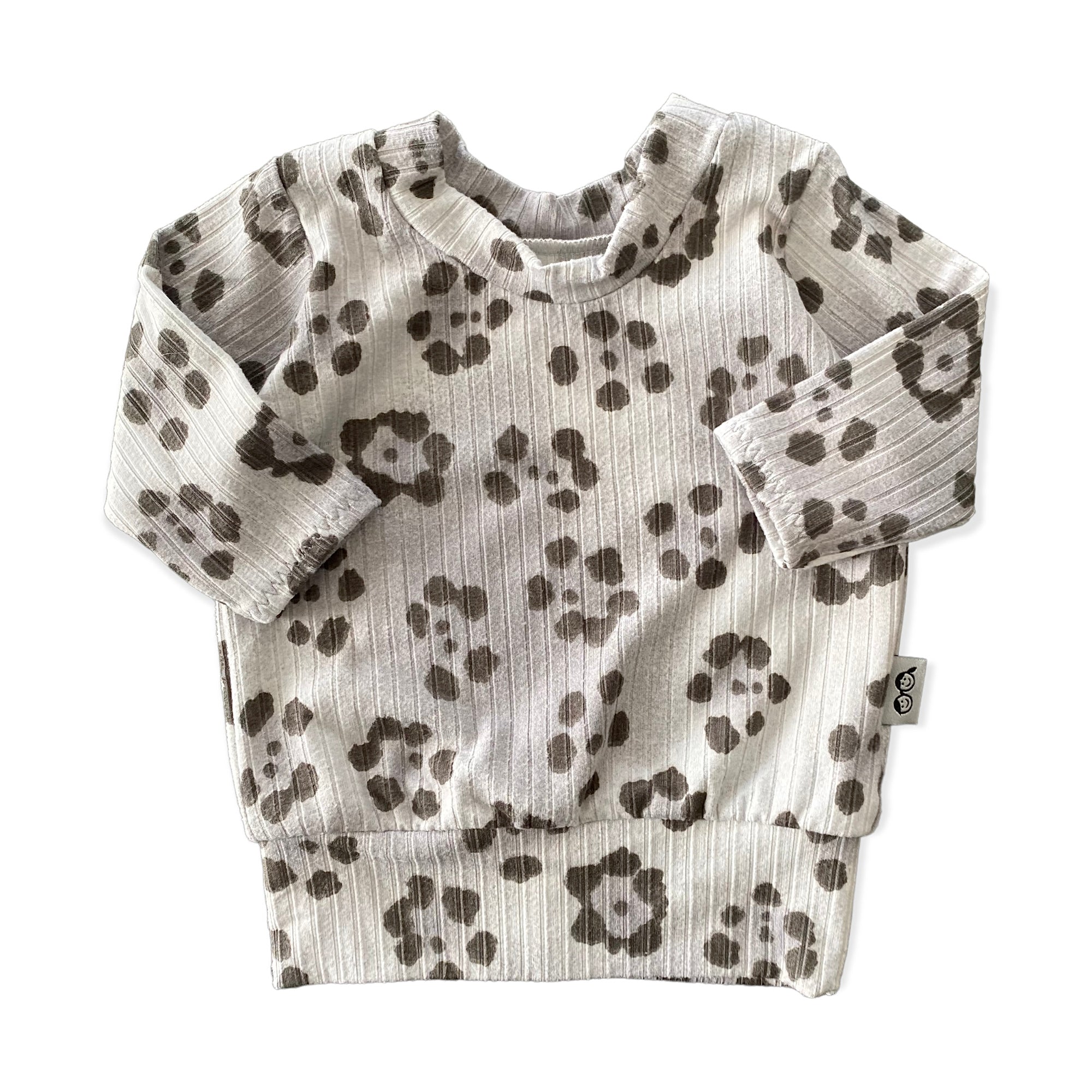 Grey Cheetah Flowers Ribbed Lounge Set