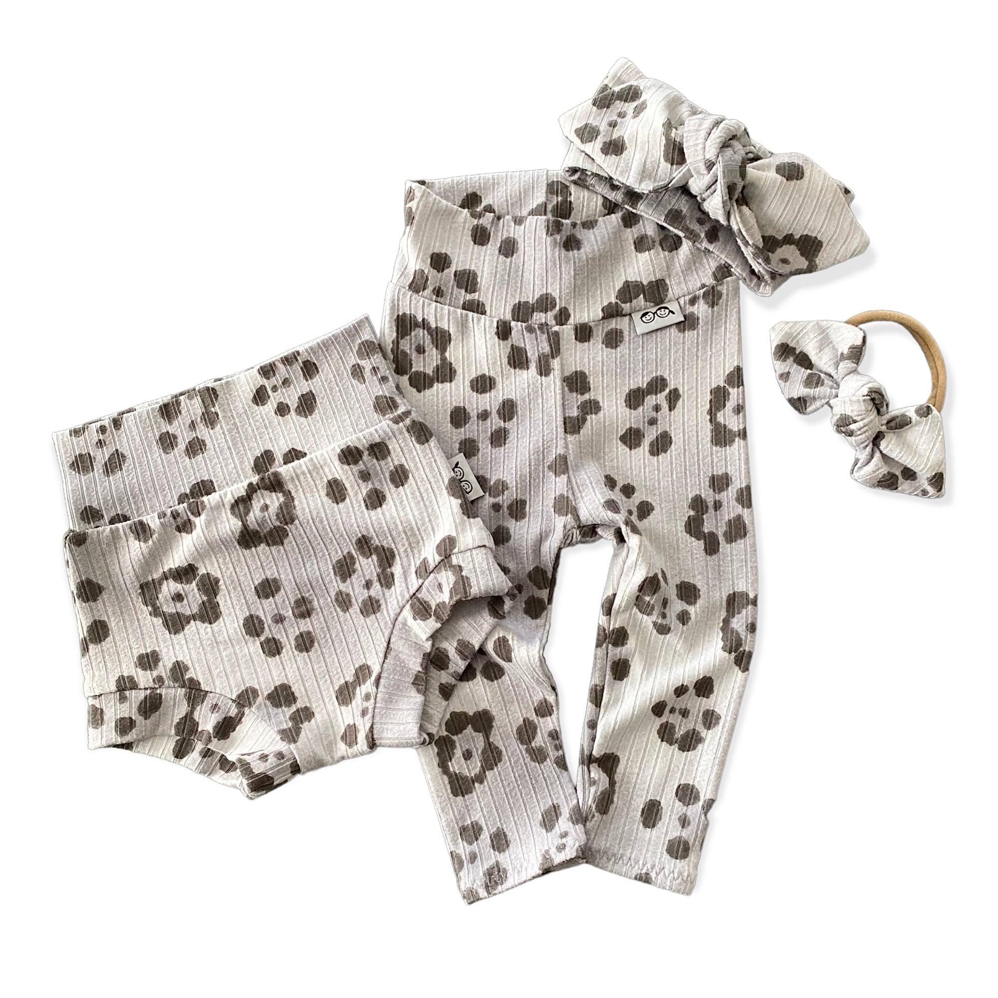 Grey Cheetah Flowers Ribbed Bummies and/or Headbands