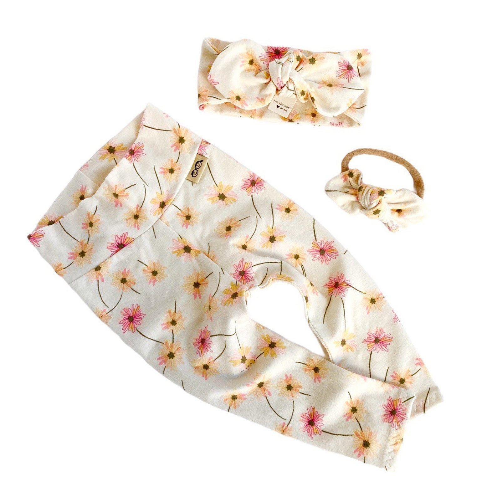Cream Floral Leggings and/or Headbands