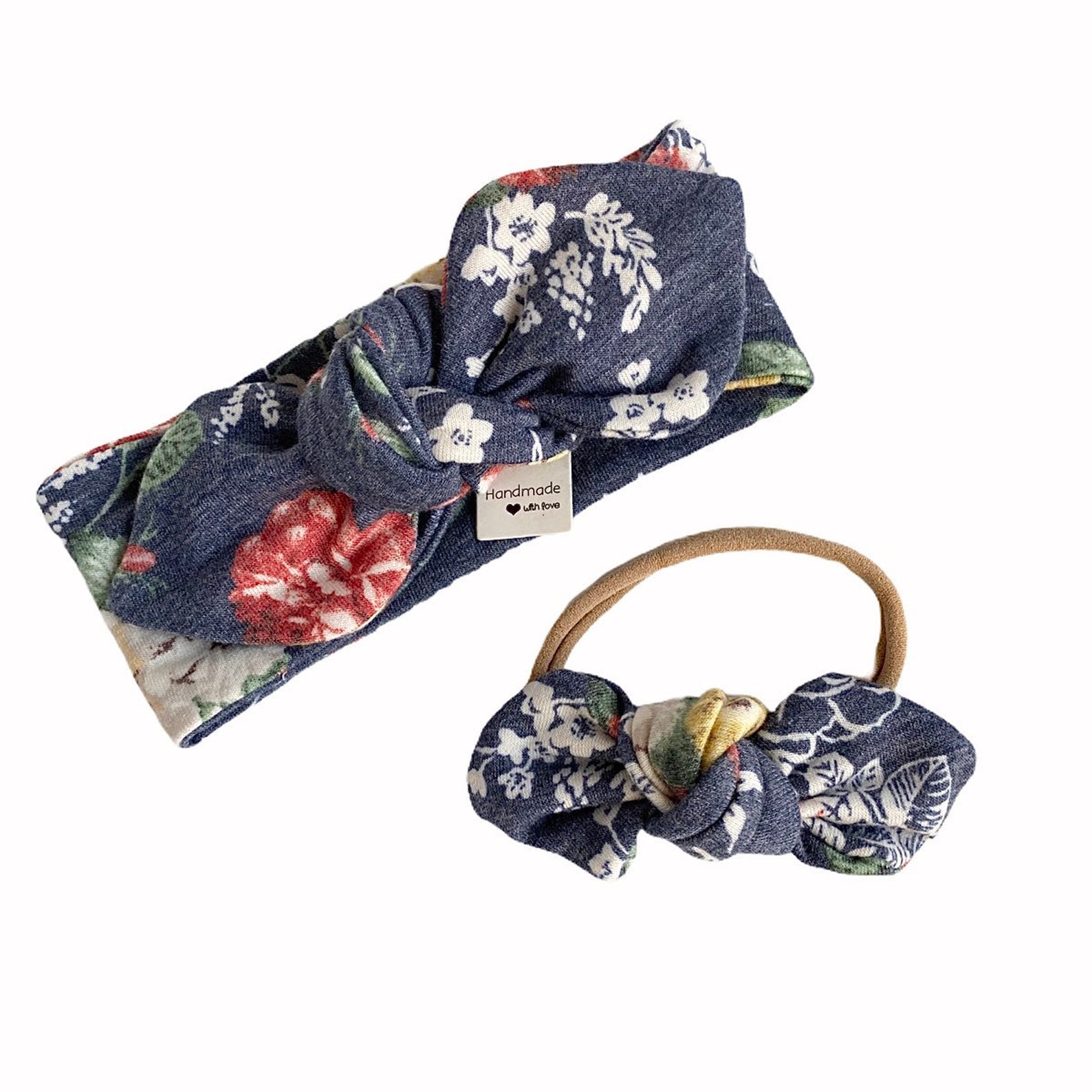 Floral on Heather Navy Leggings and/or Headbands