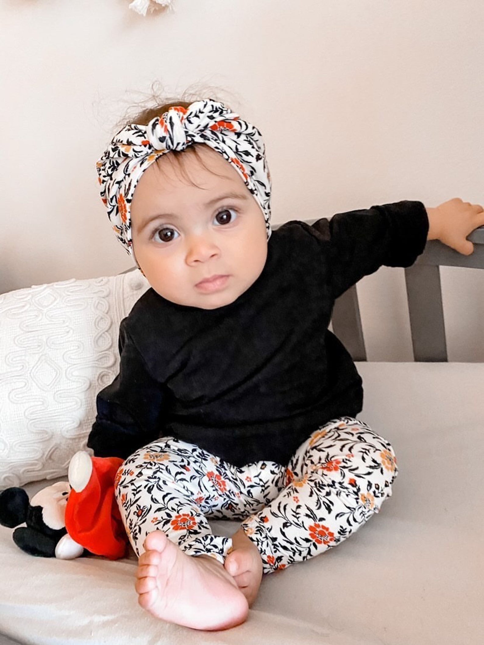 Ivory Floral Leggings and/or Headbands