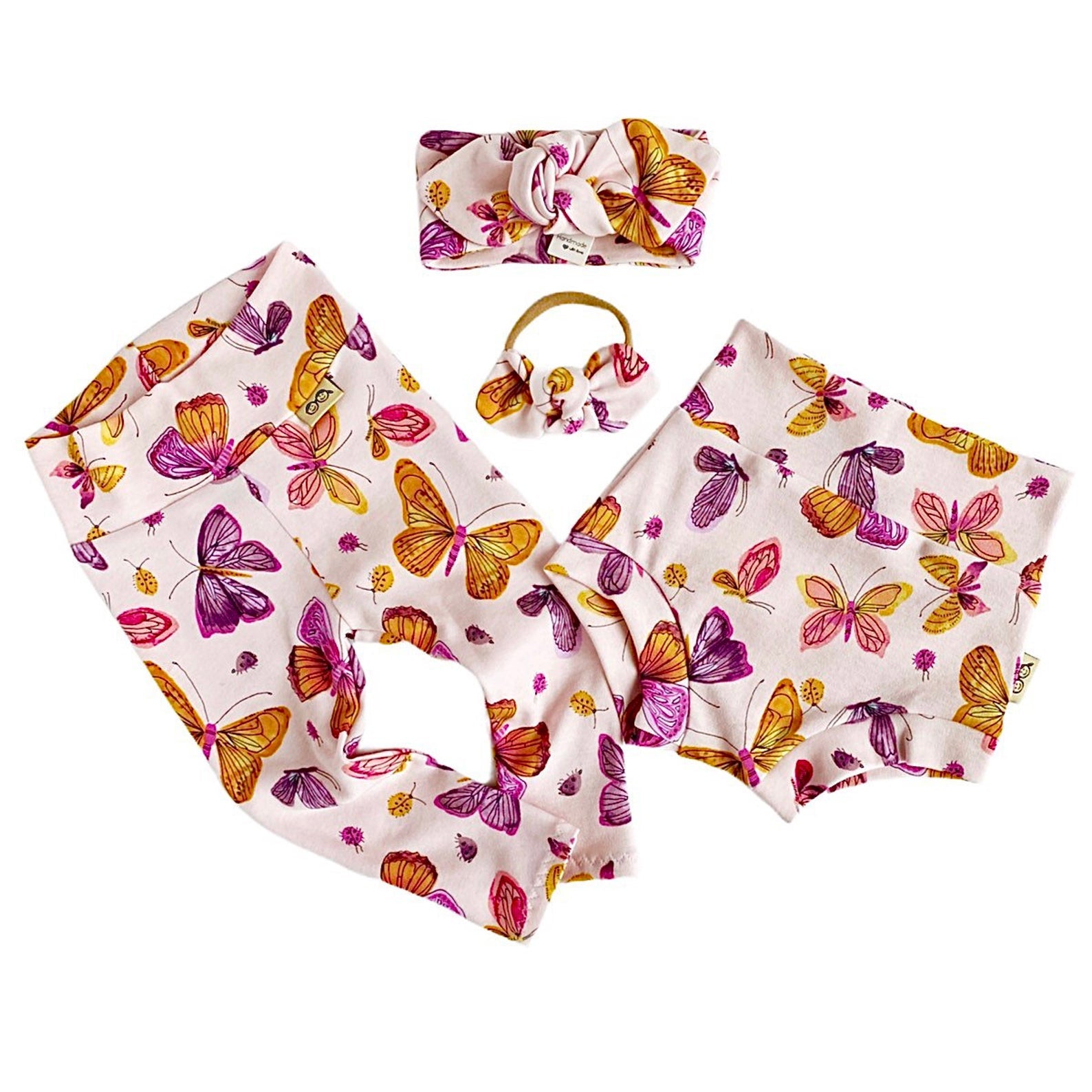 Pink Butterflies Bummies and/or Headbands