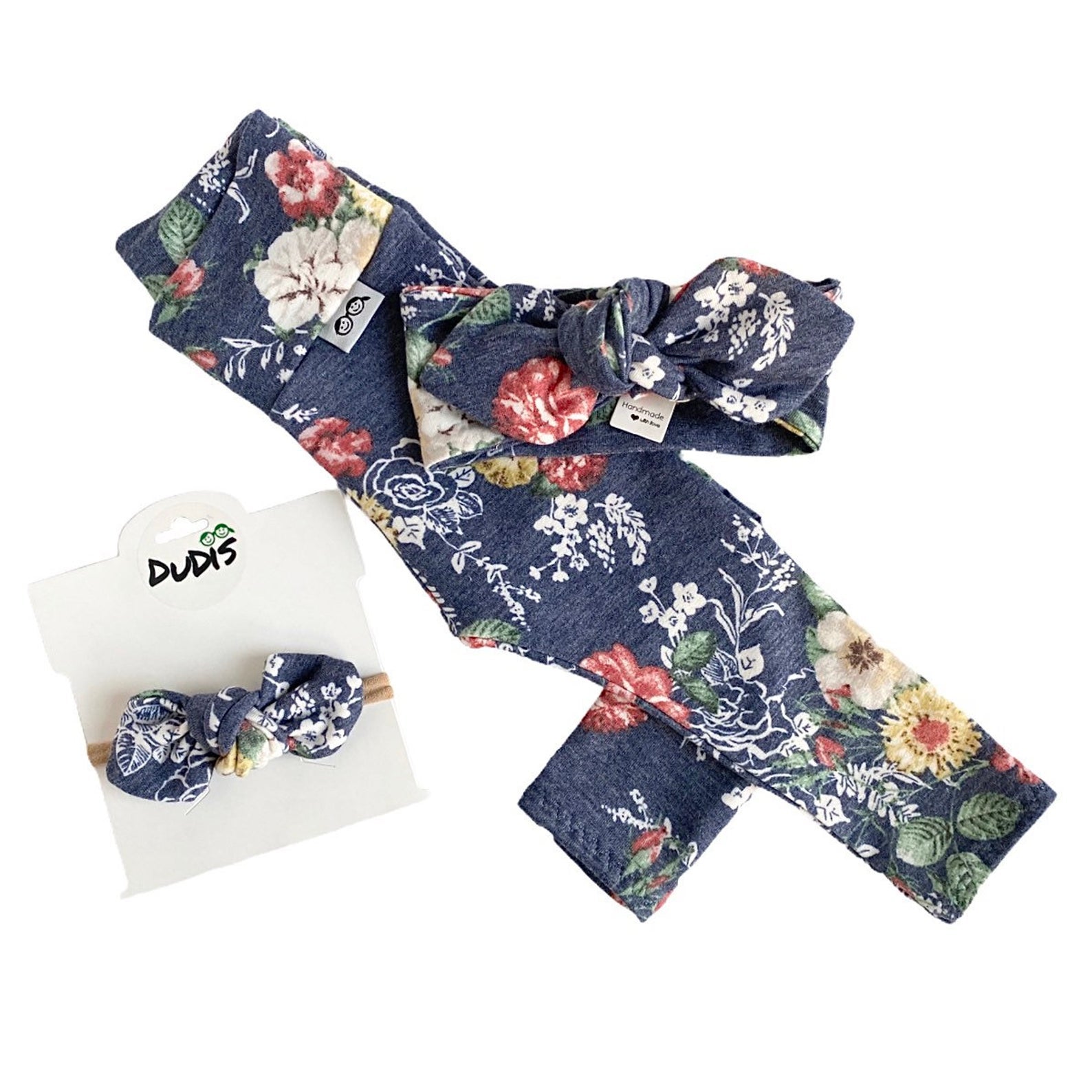 Floral on Heather Navy Leggings and/or Headbands