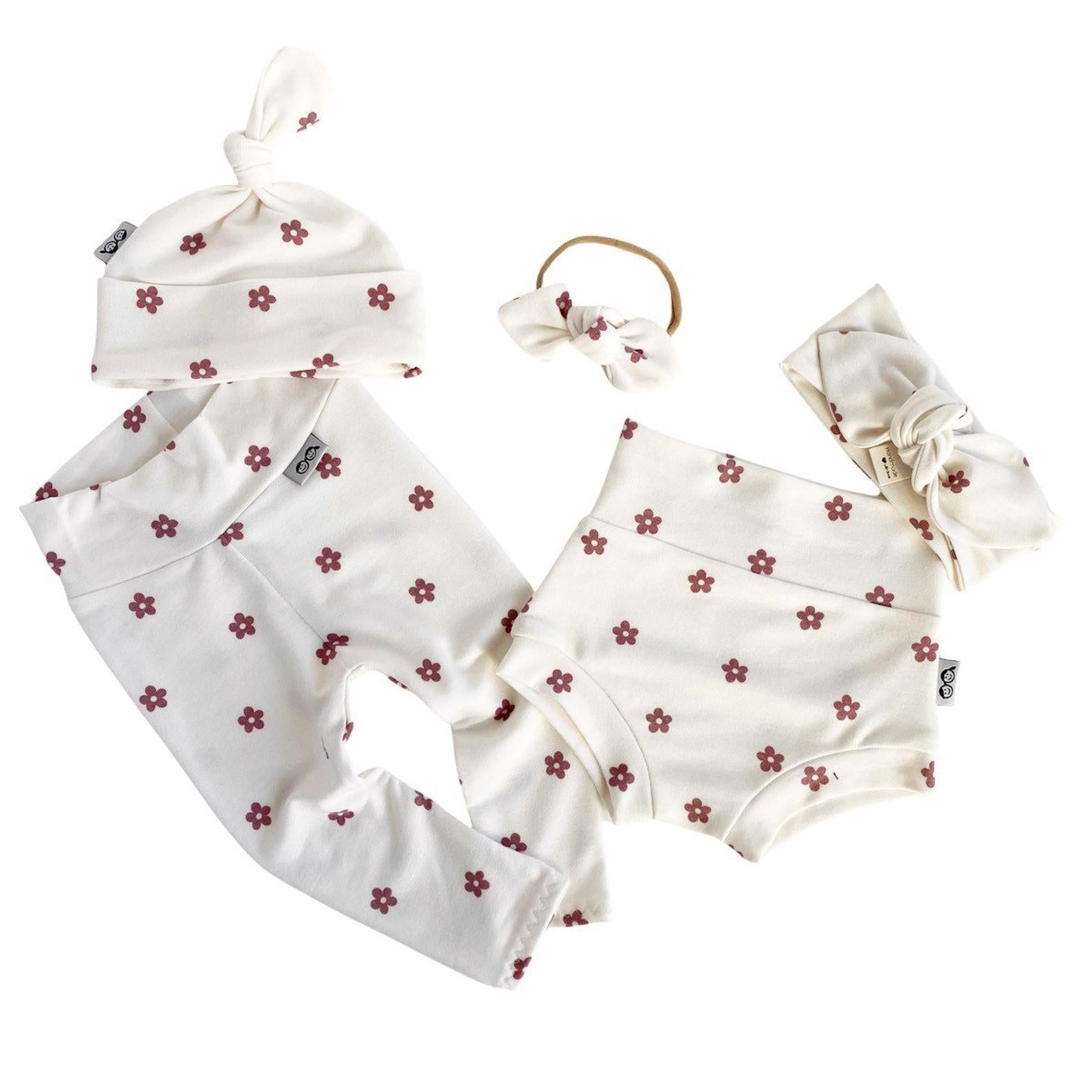 Mauve Ivory Dainty Flower Leggings and/or Headbands