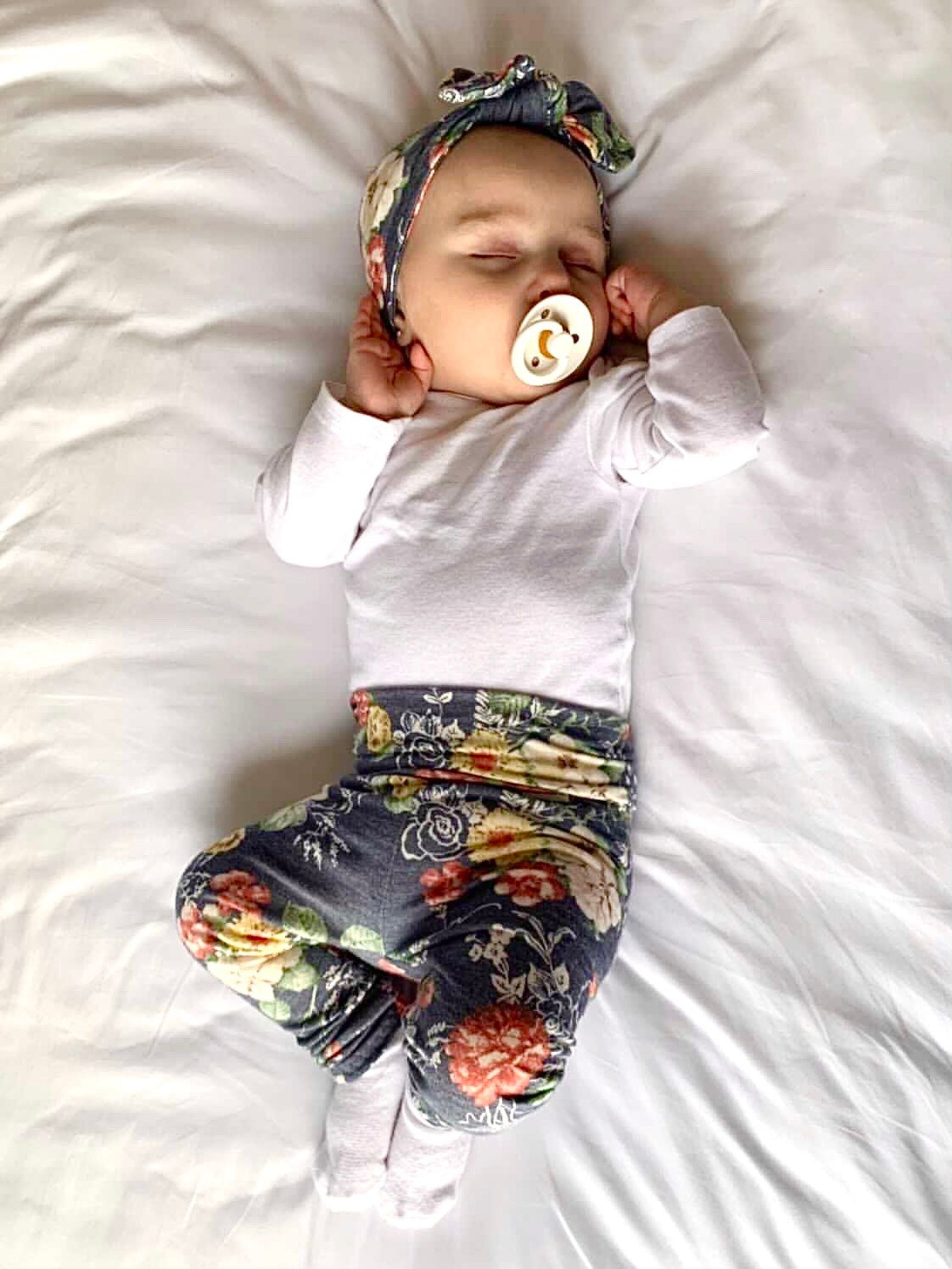 Floral on Heather Navy Leggings and/or Headbands