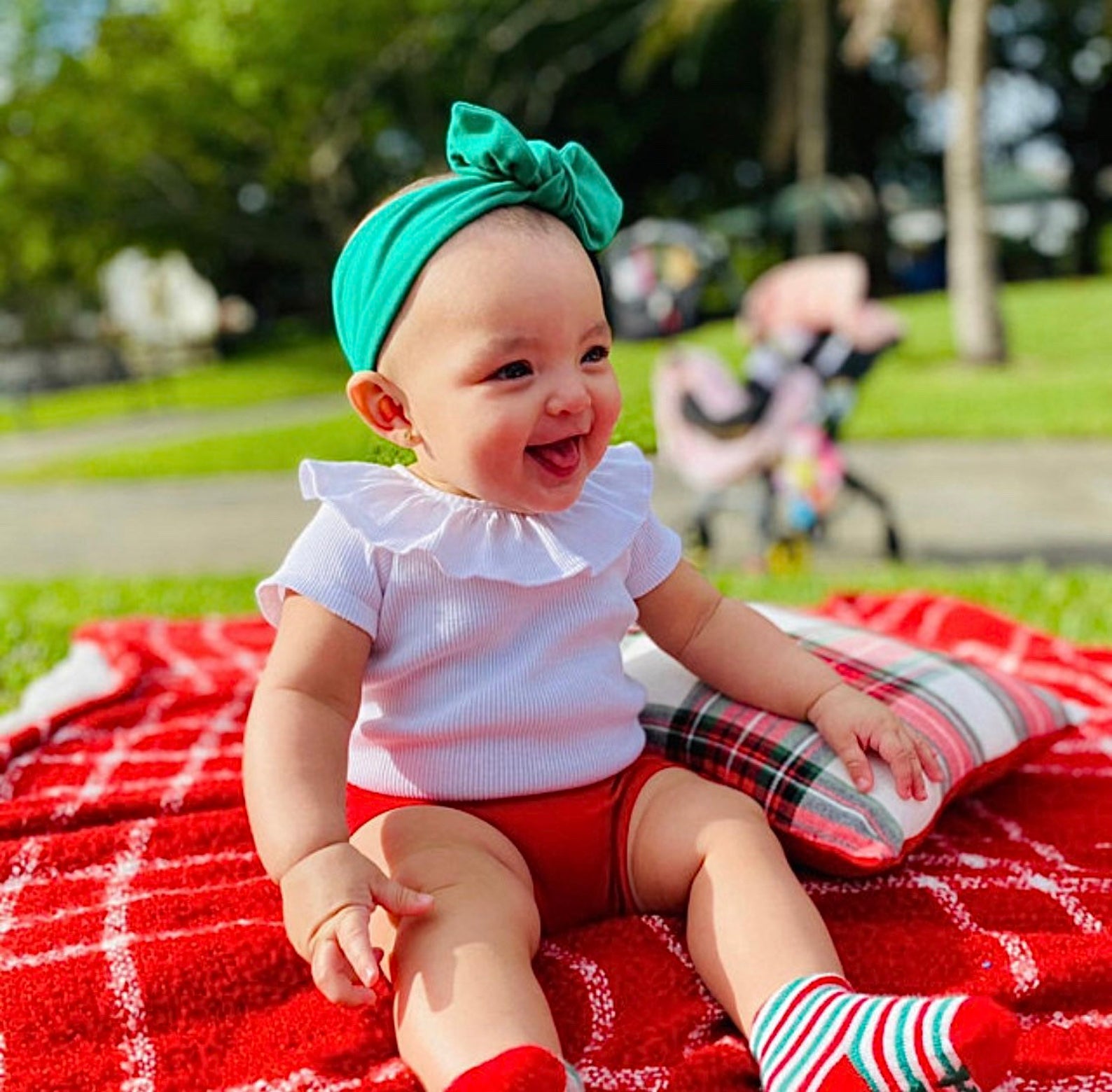 Red Bummies with Green Headbands