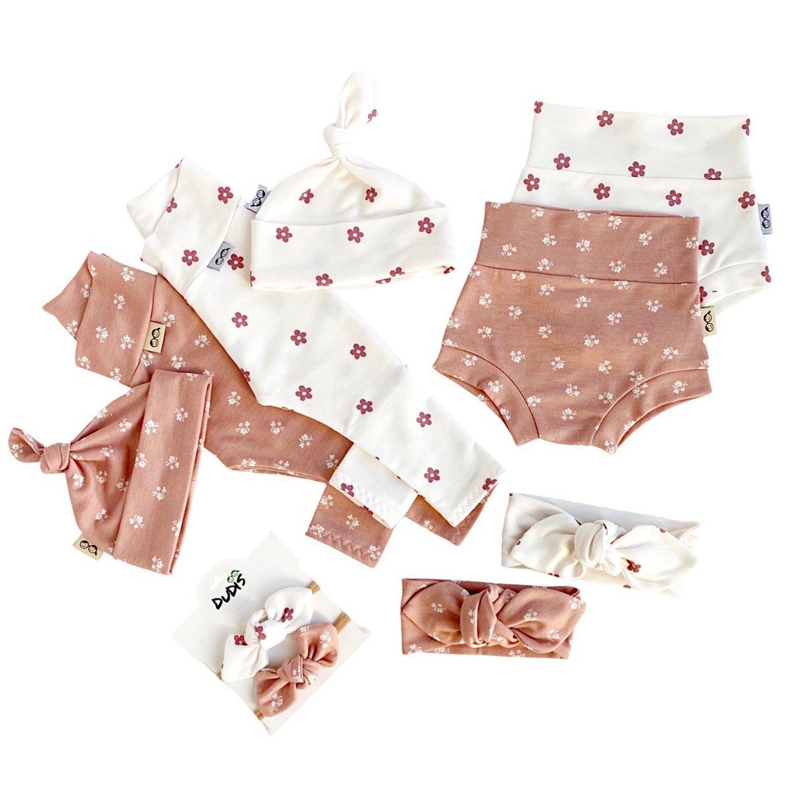 Mauve Ivory Dainty Flower Leggings and/or Beanie Knot Hat