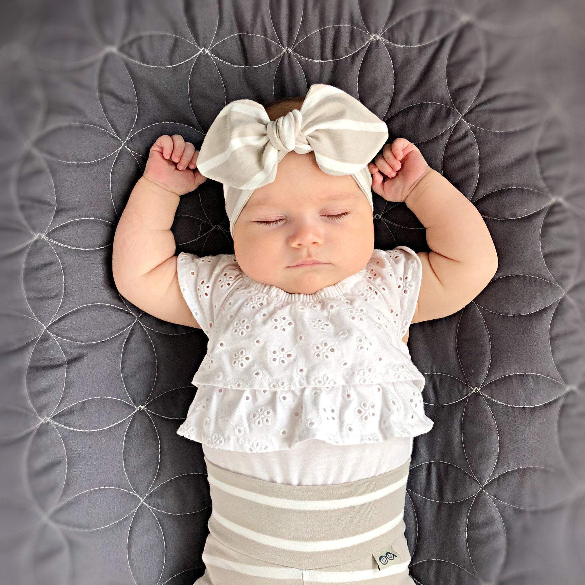 Grey White Striped Leggings and/or Headbands