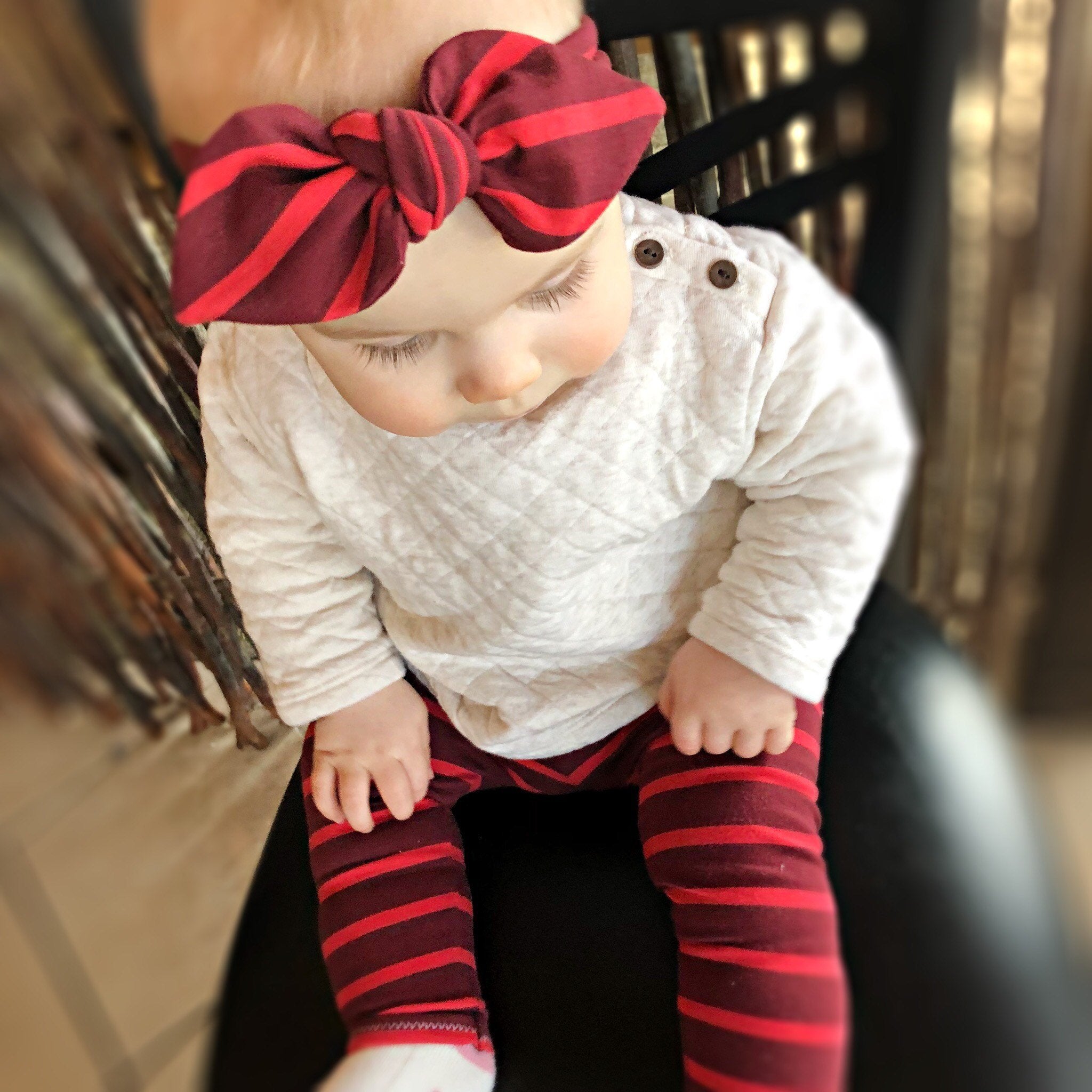 Striped Burgundy Red Leggings and/or Headbands