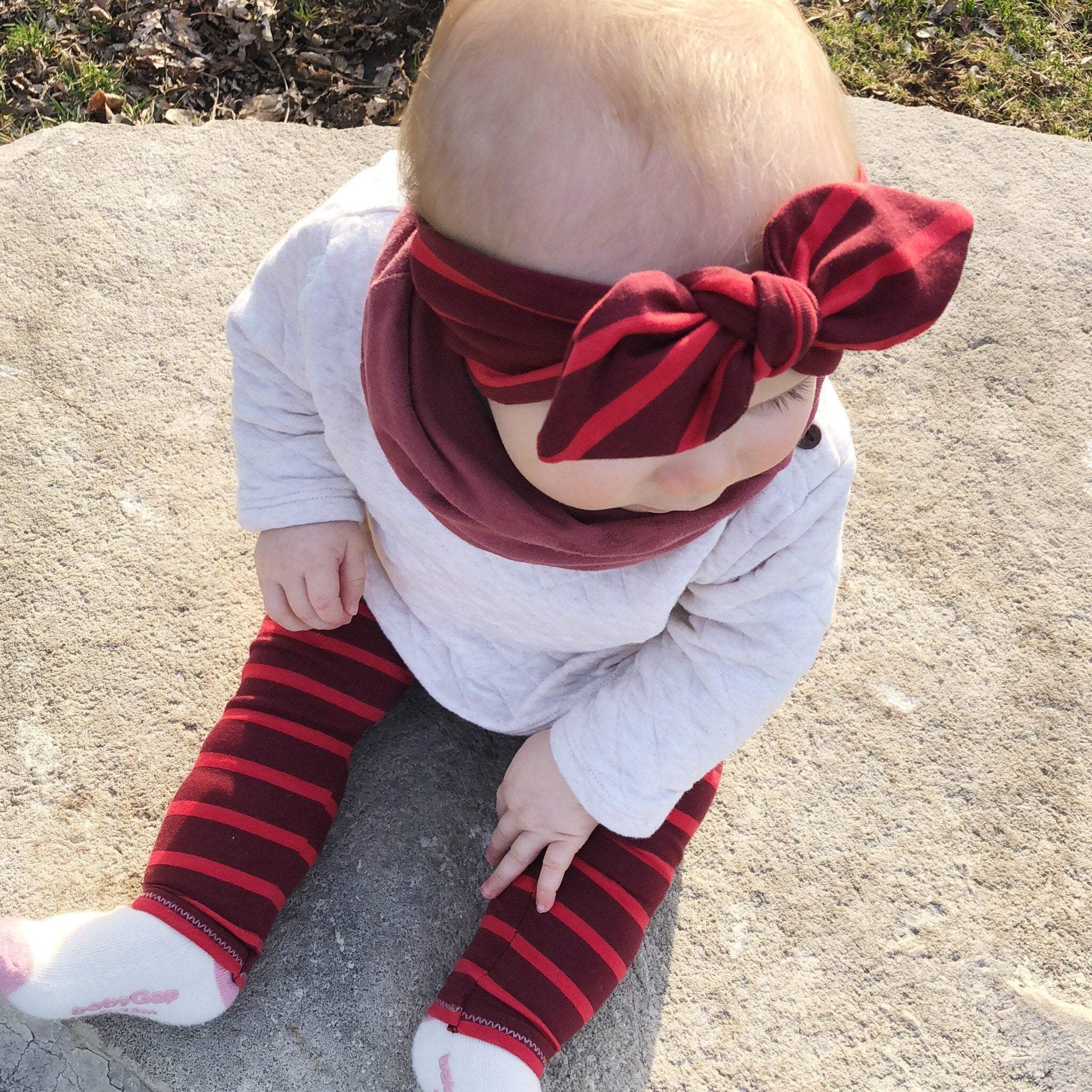 Striped Burgundy Red Leggings and/or Headbands