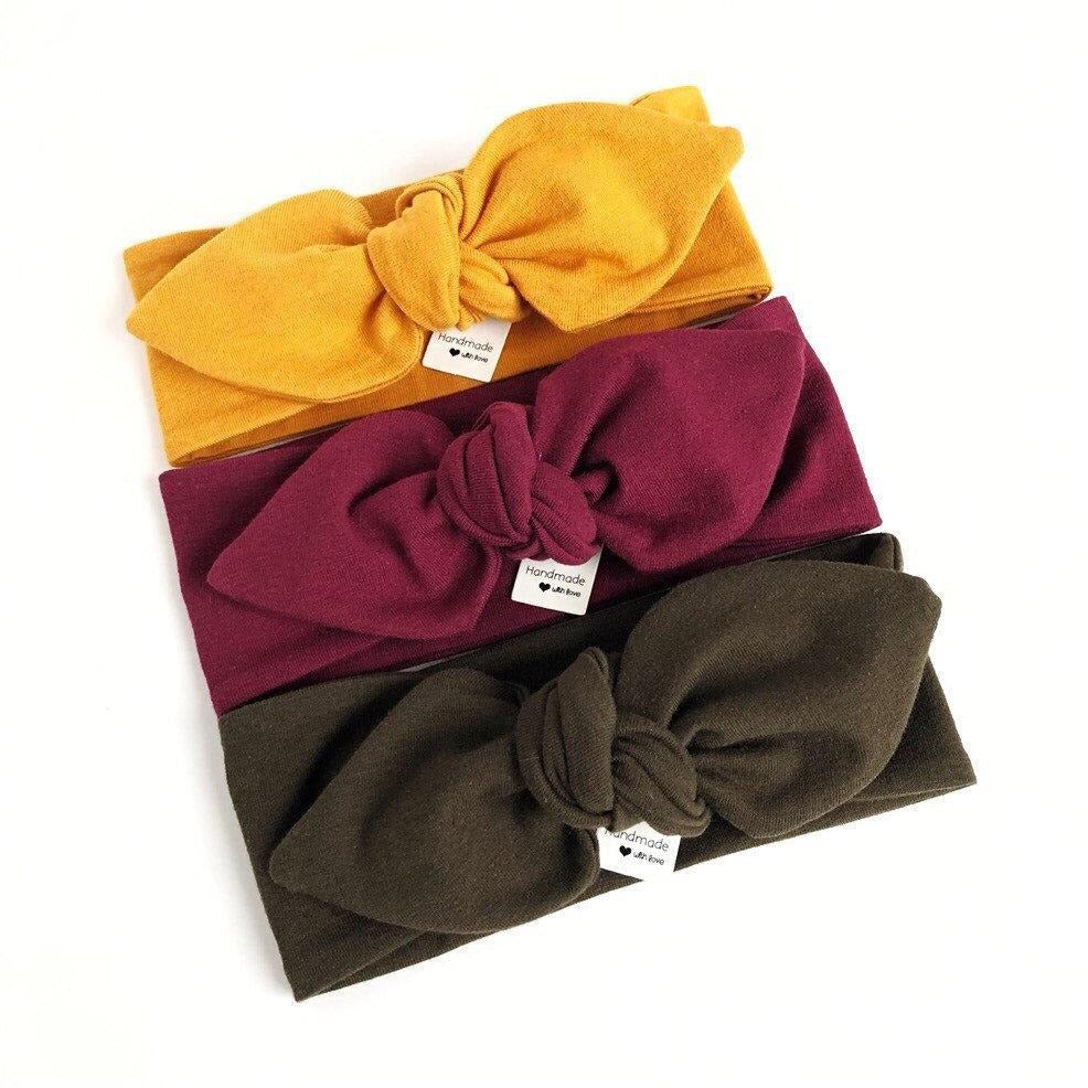 Yellow Mustard, Burgundy Red, Dark Olive - Top Knot Headbands