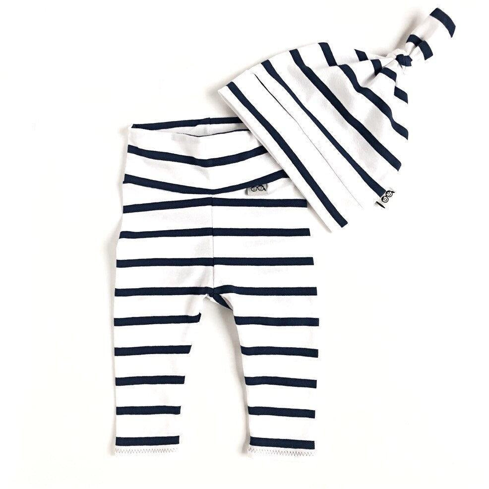 White Navy Striped Leggings and/or Knot Hat