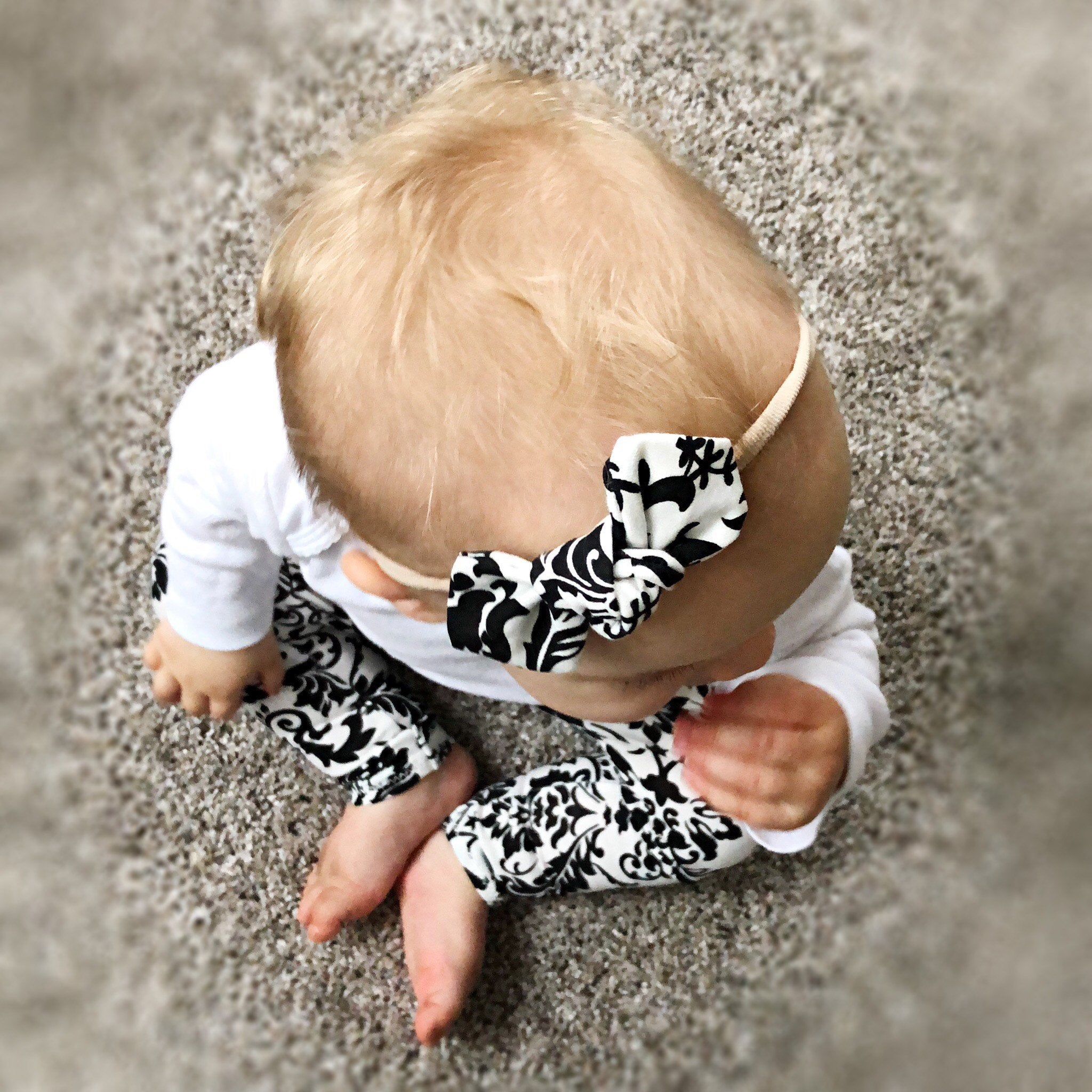 Black & White Damask Print Leggings and/or Headbands