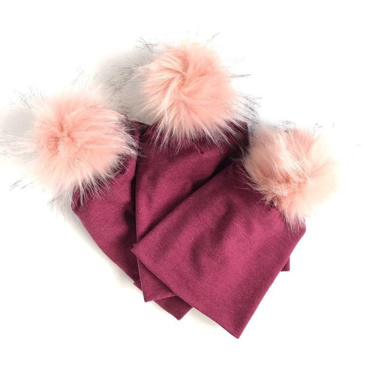 Heather Burgundy Faux Fur Pom Pom Hat