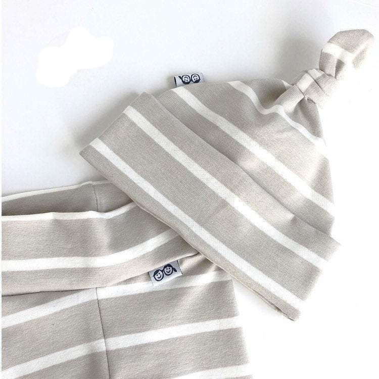 Grey White Striped Leggings and/or Knot Beanie Hat