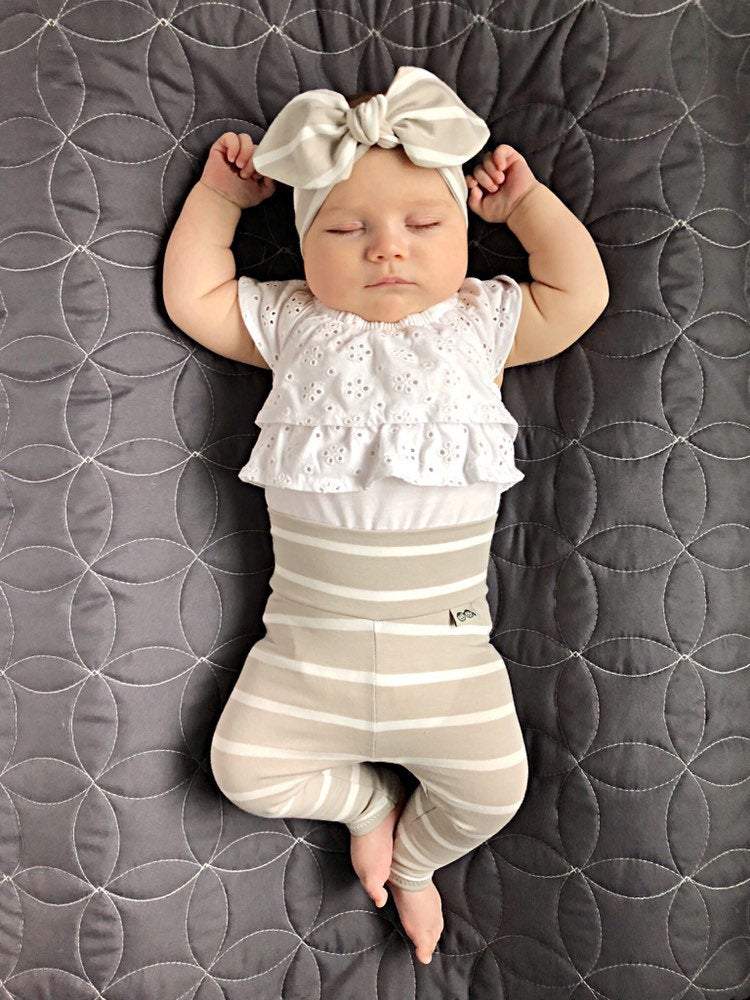 Grey White Striped Leggings and/or Headbands
