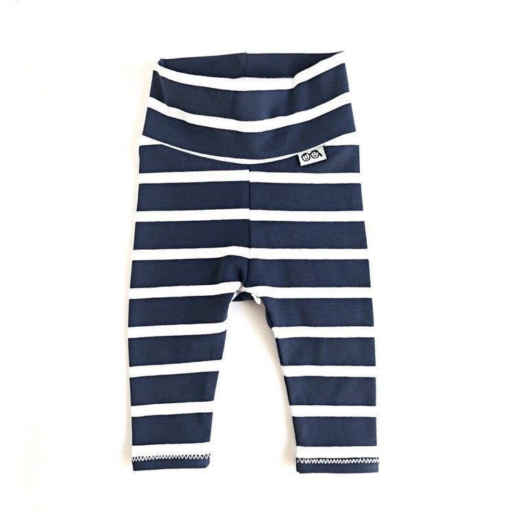 Navy White Striped Leggings and/or Knot Hat