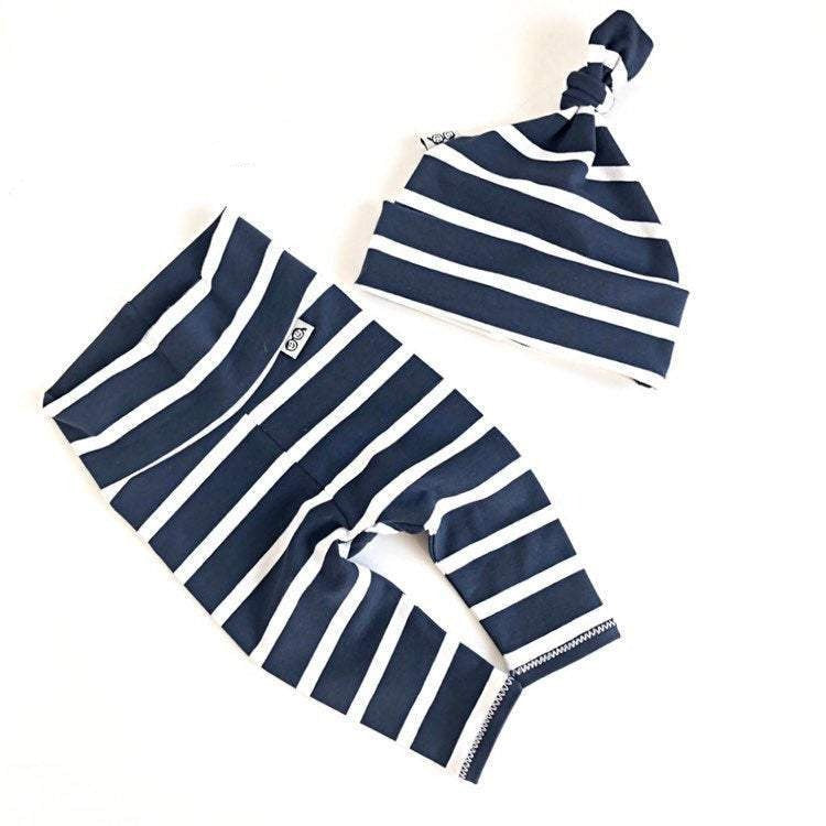 Navy White Striped Leggings and/or Knot Hat