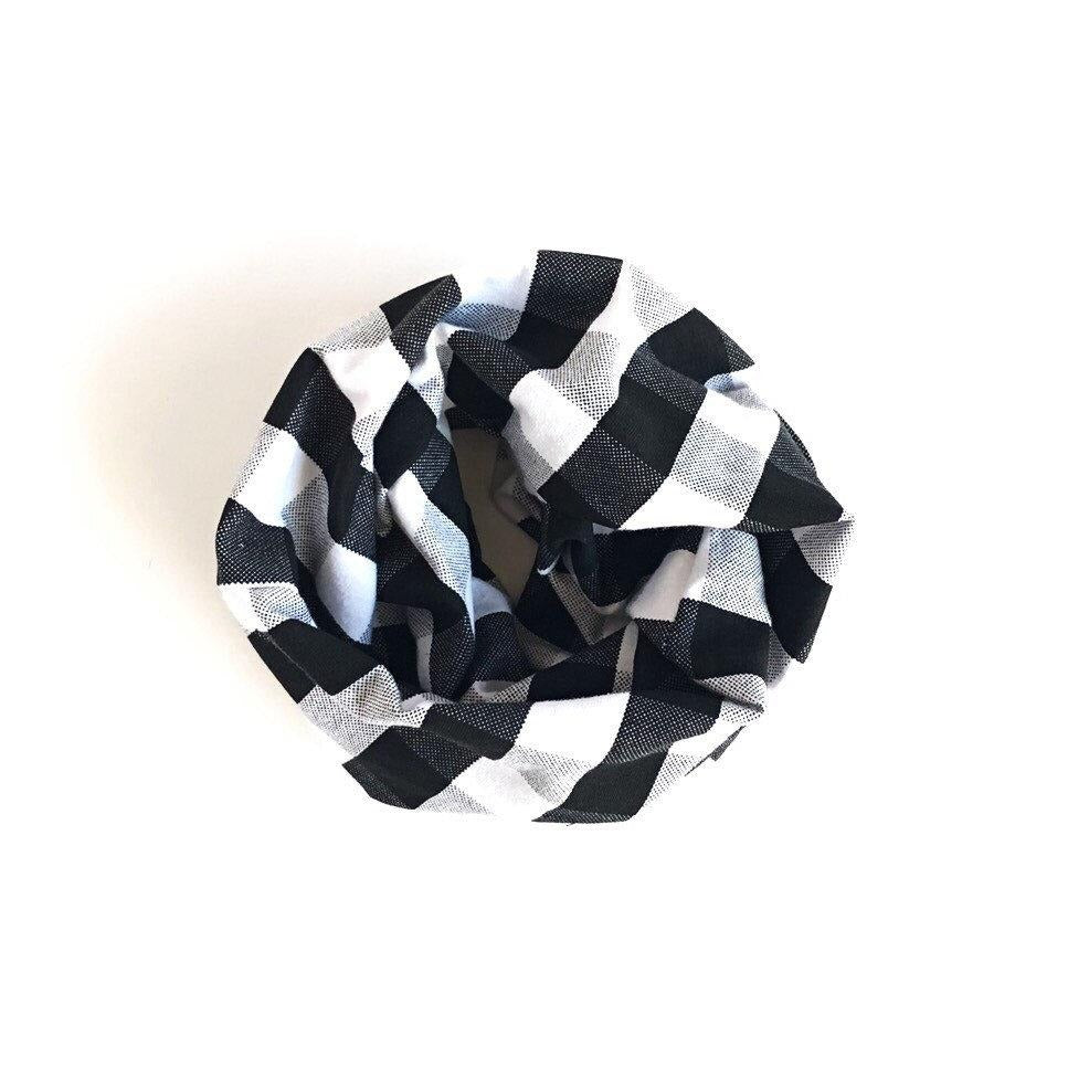 White and Black Plaid Infinity Scarf