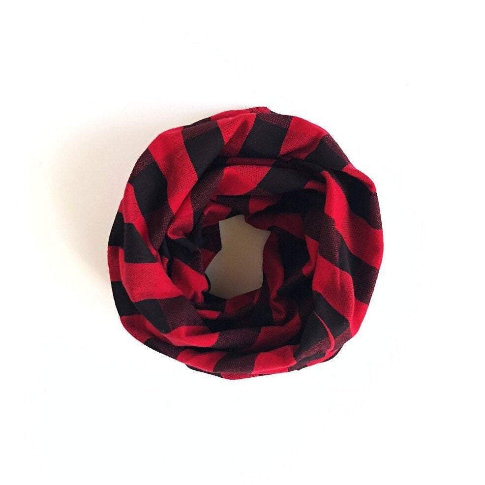 Red Buffalo Plaid Faux Fur Pom Pom Hat and/or Infinity Scarf