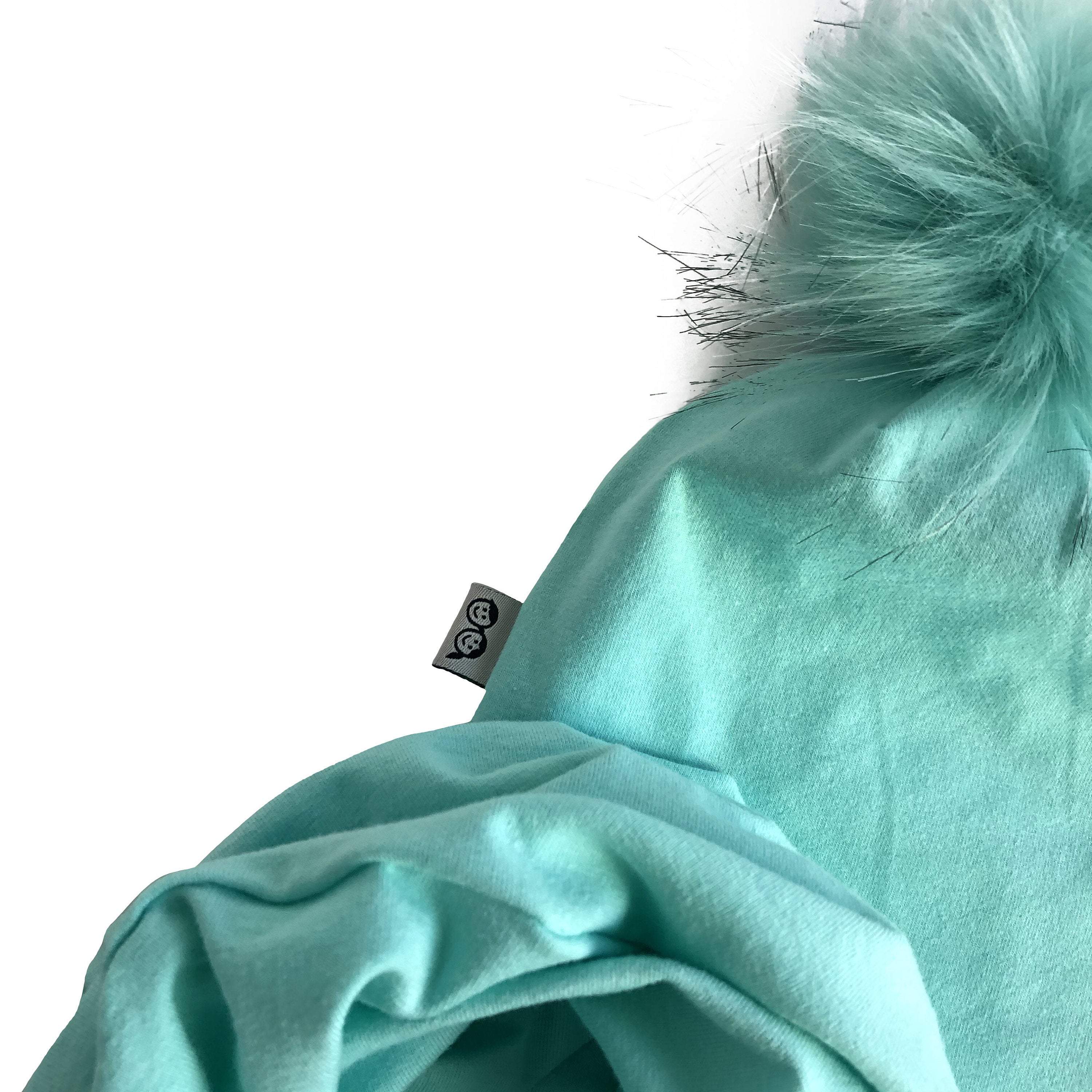 Mint Faux Fur Pom Pom Hat and Infinity Scarf