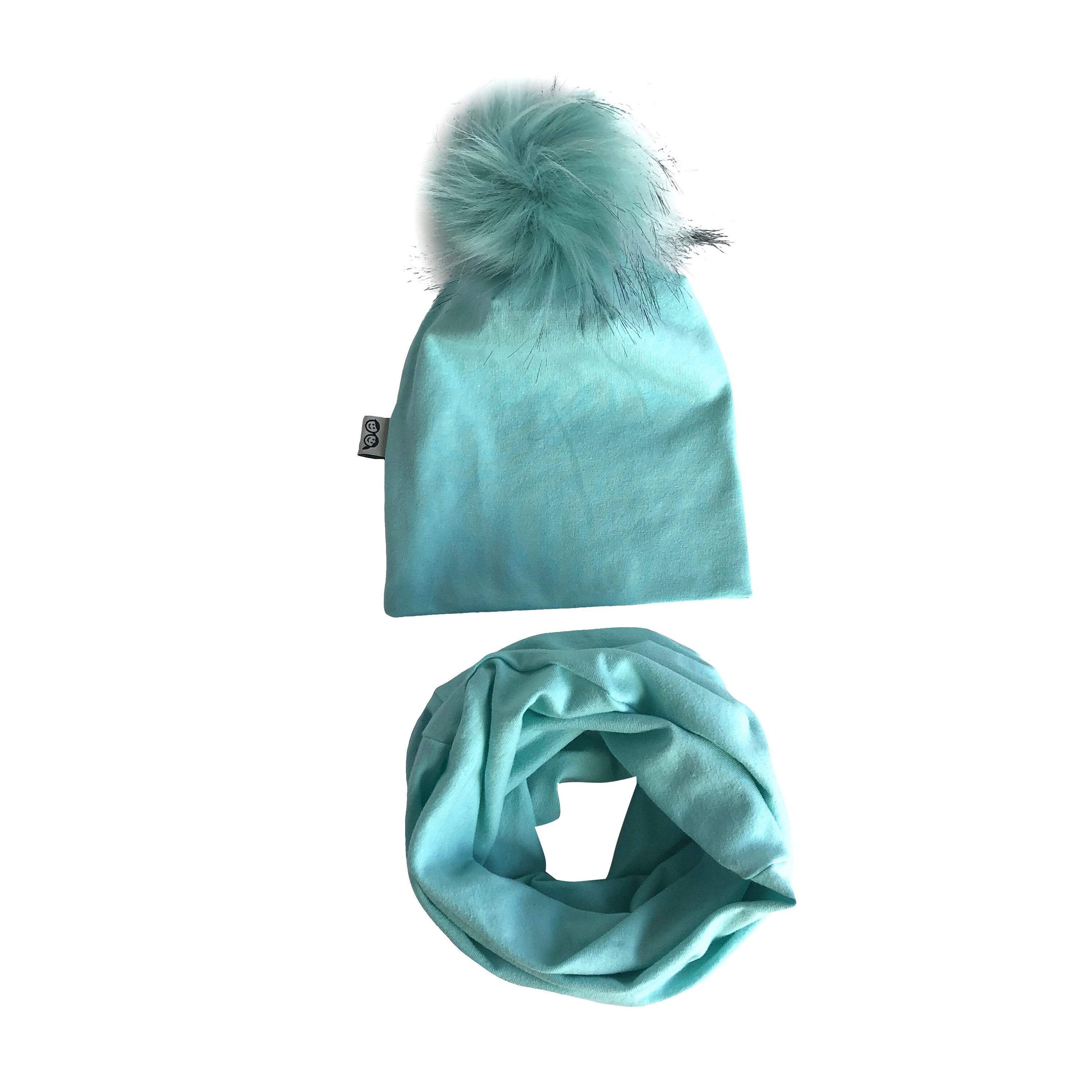 Mint Faux Fur Pom Pom Hat and Infinity Scarf